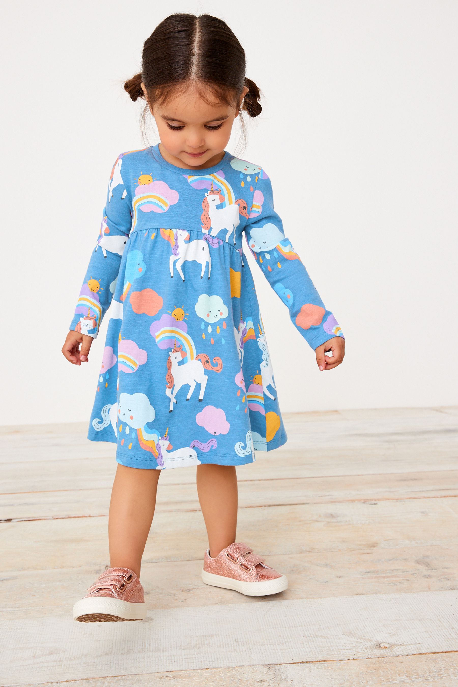 Blue Unicorn Long Sleeve Jersey Dress (3mths-7yrs)