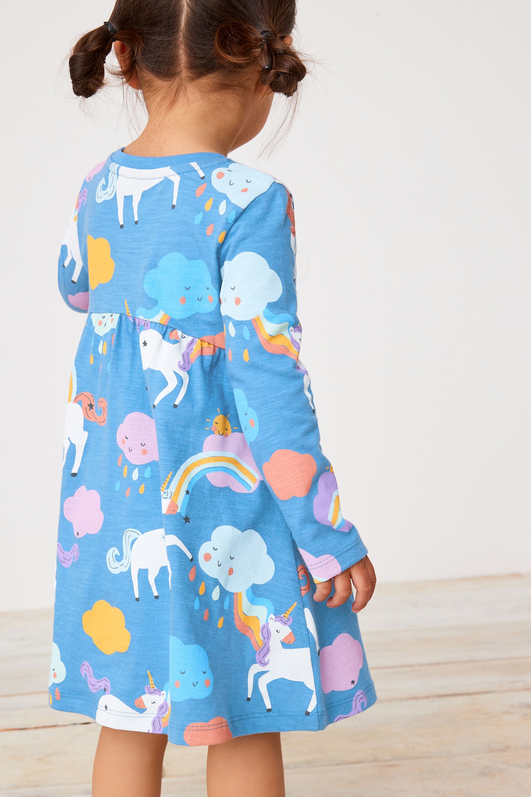 Blue Unicorn Long Sleeve Jersey Dress (3mths-7yrs)