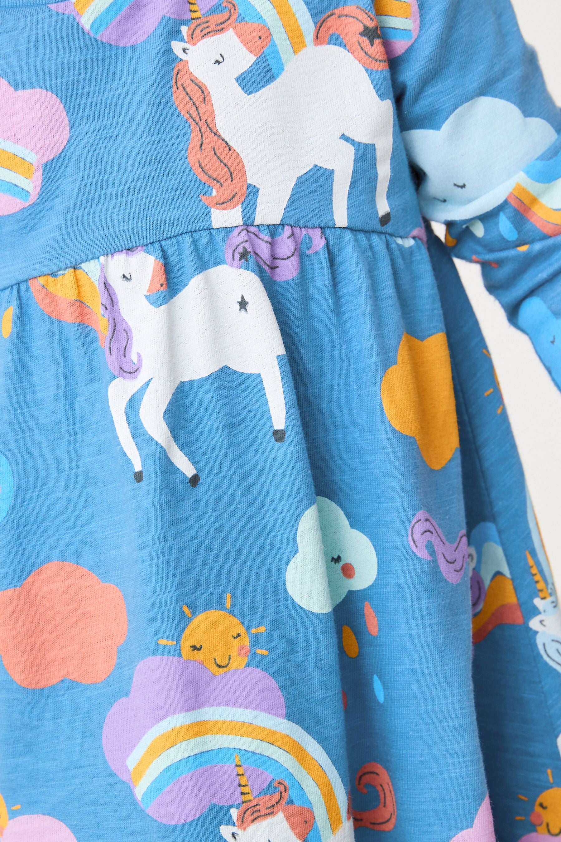 Blue Unicorn Long Sleeve Jersey Dress (3mths-7yrs)