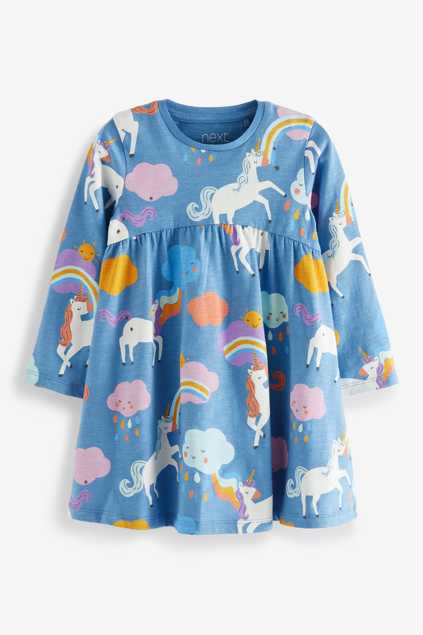 Blue Unicorn Long Sleeve Jersey Dress (3mths-7yrs)