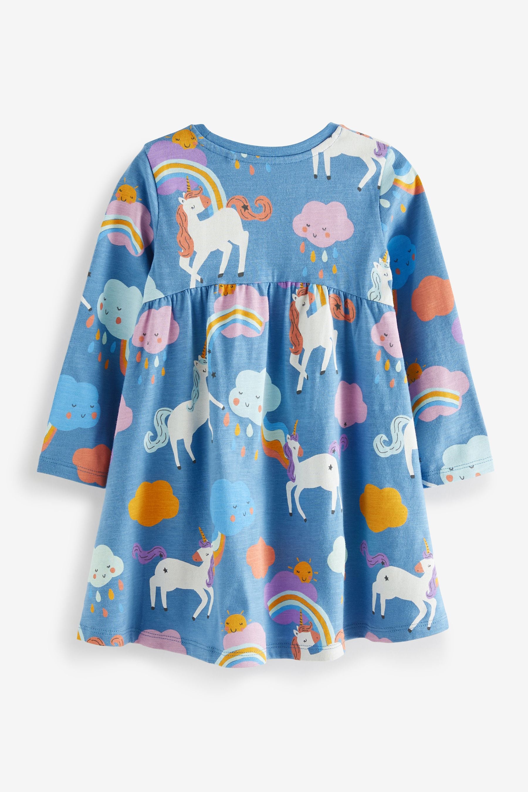 Blue Unicorn Long Sleeve Jersey Dress (3mths-7yrs)