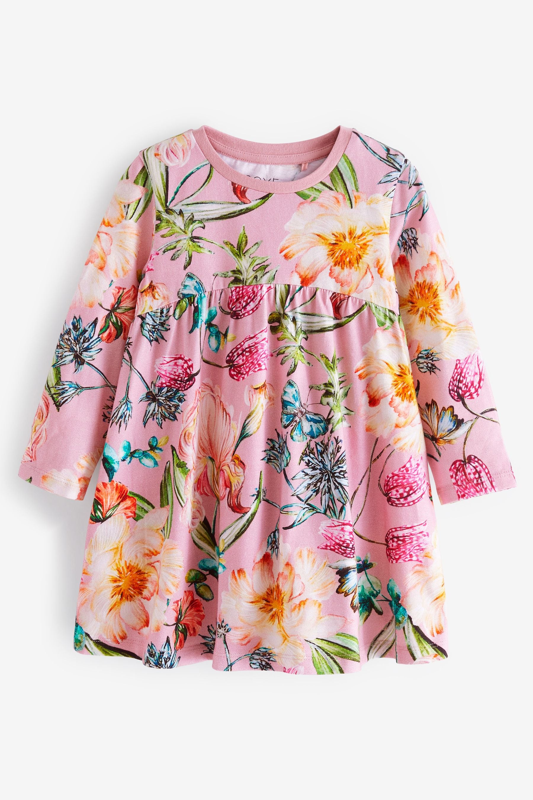 Pink Floral Long Sleeve Jersey Dress (3mths-7yrs)