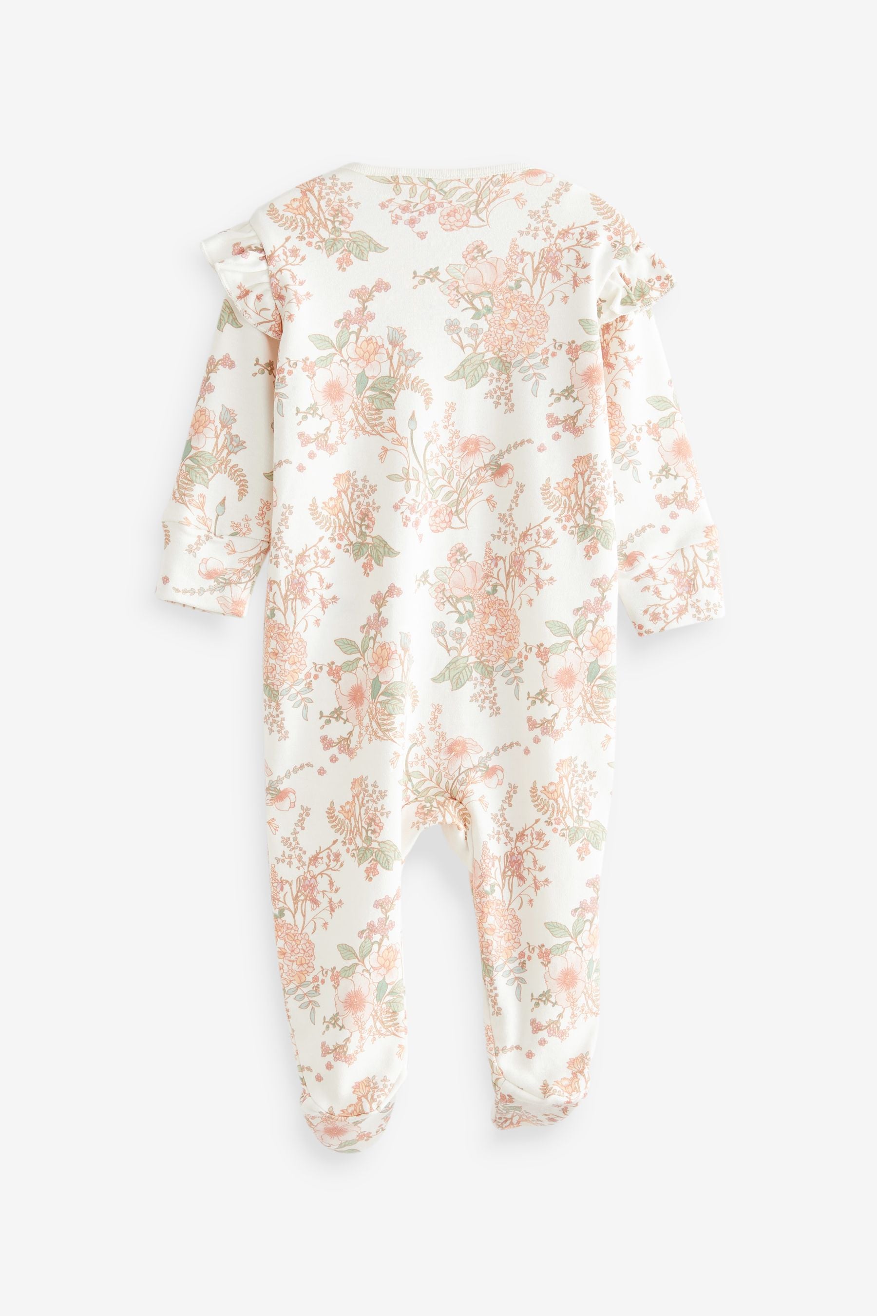 Cream/Mint Green Floral 2 Pack Zip Baby Sleepsuits (0-2yrs)