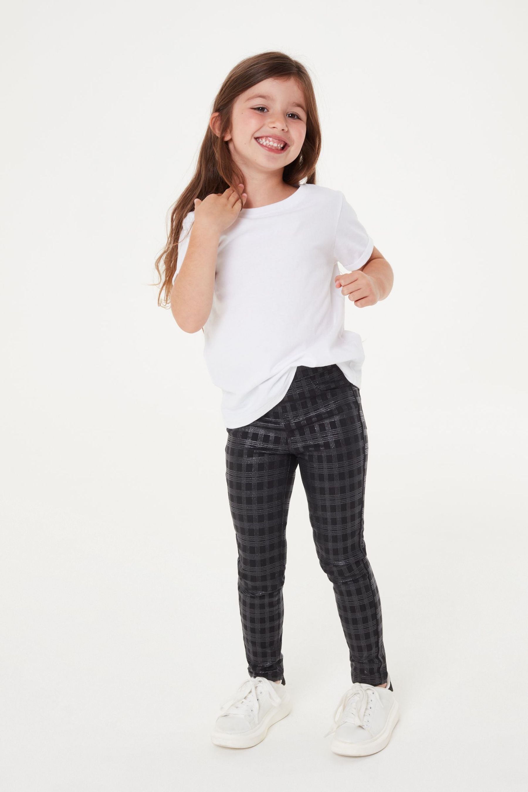 Check Glitter Printed Coated Jeggings (3-16yrs)