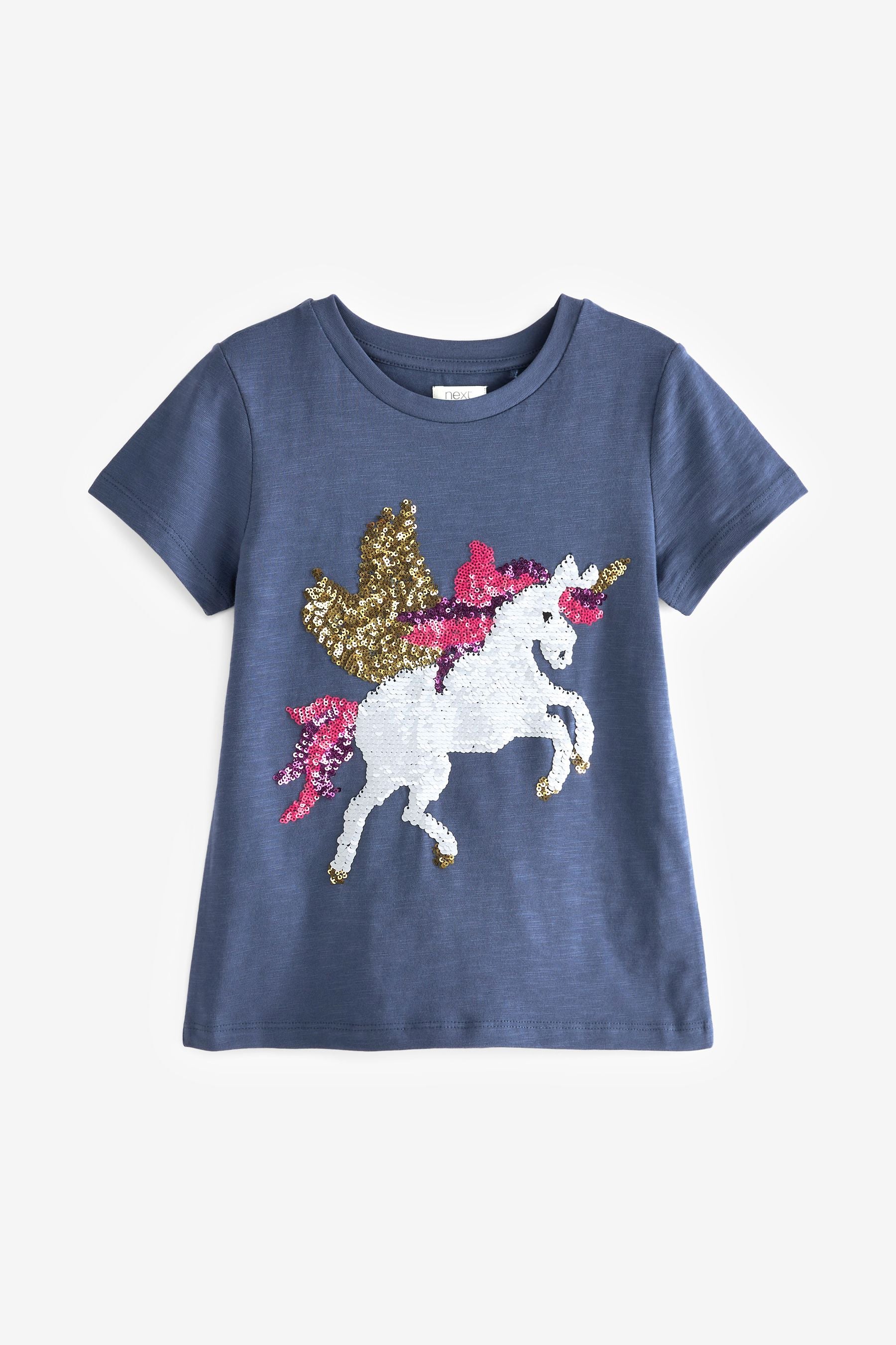 Blue Unicorn Sequin Short Sleeve T-Shirt (3-16yrs)