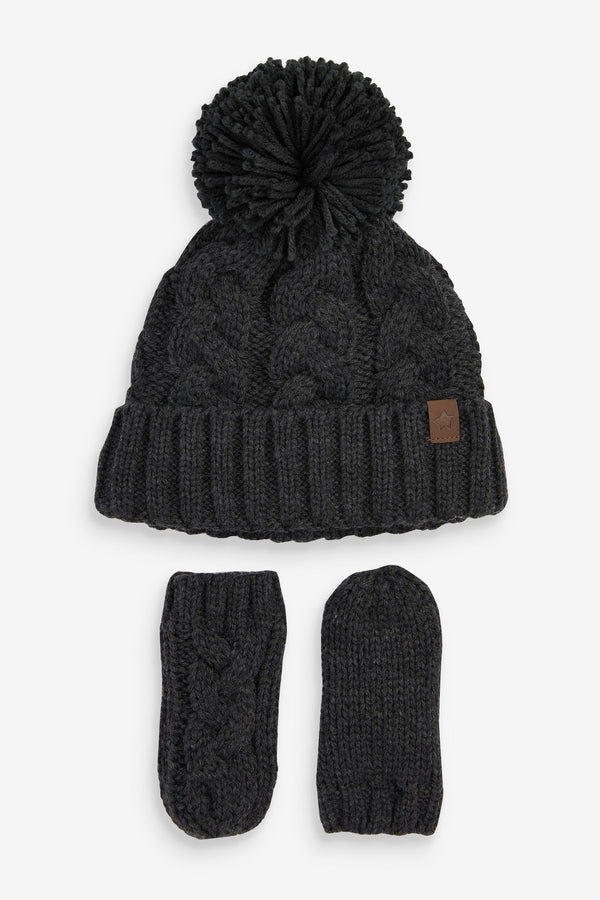 Charcoal Grey Hat And Mittens Set (3mths-6yrs)