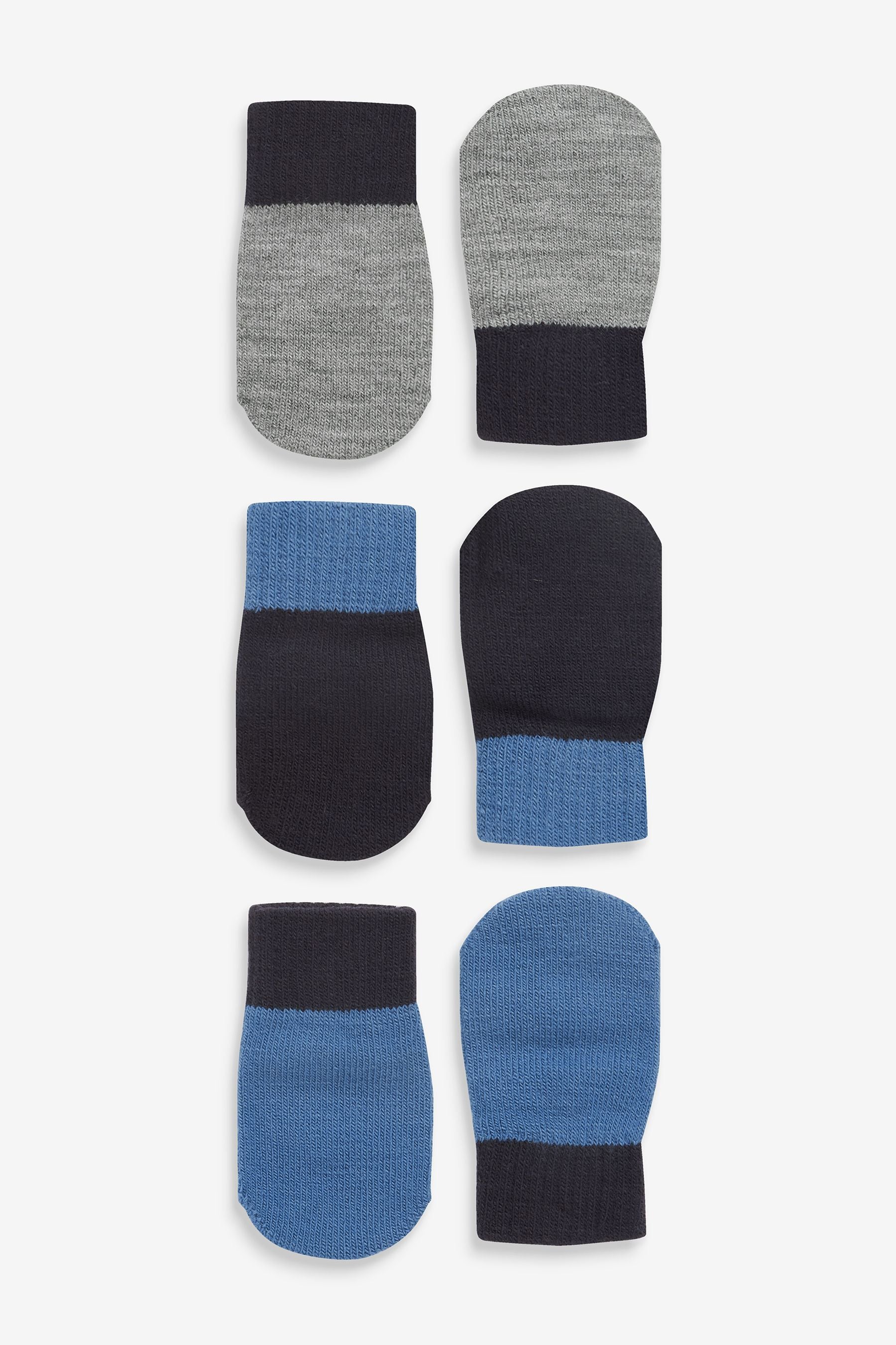 Blue/Grey 3 Pack Mittens (3mths-6yrs)