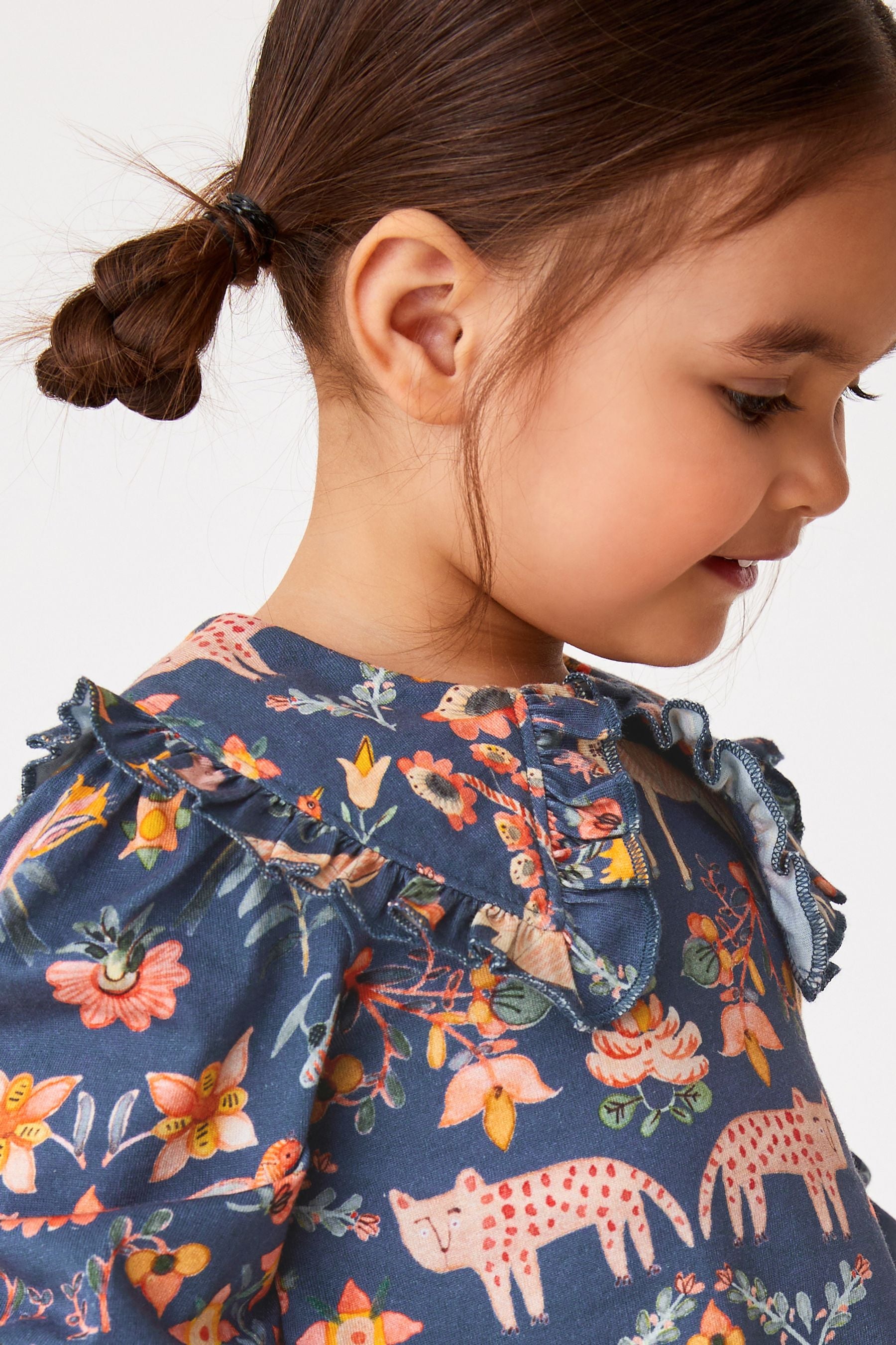 Navy Folk Floral Collared Cotton Blouse (3mths-7yrs)