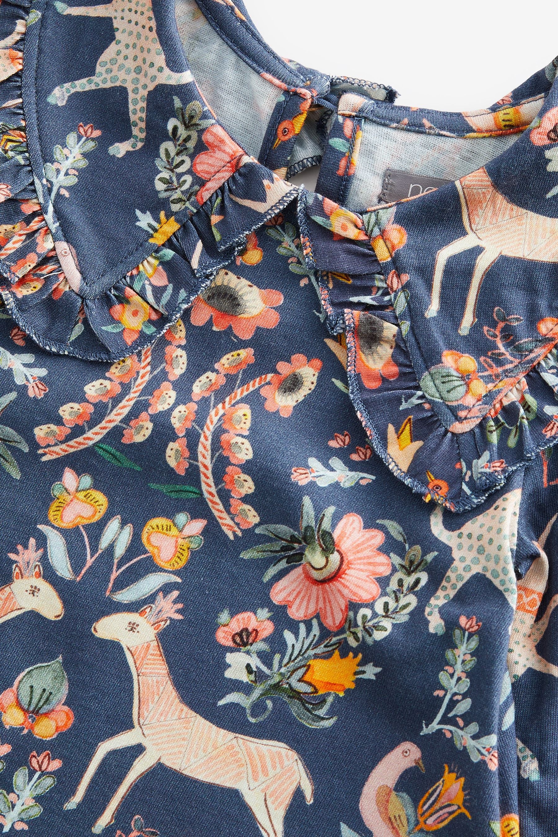 Navy Folk Floral Collared Cotton Blouse (3mths-7yrs)