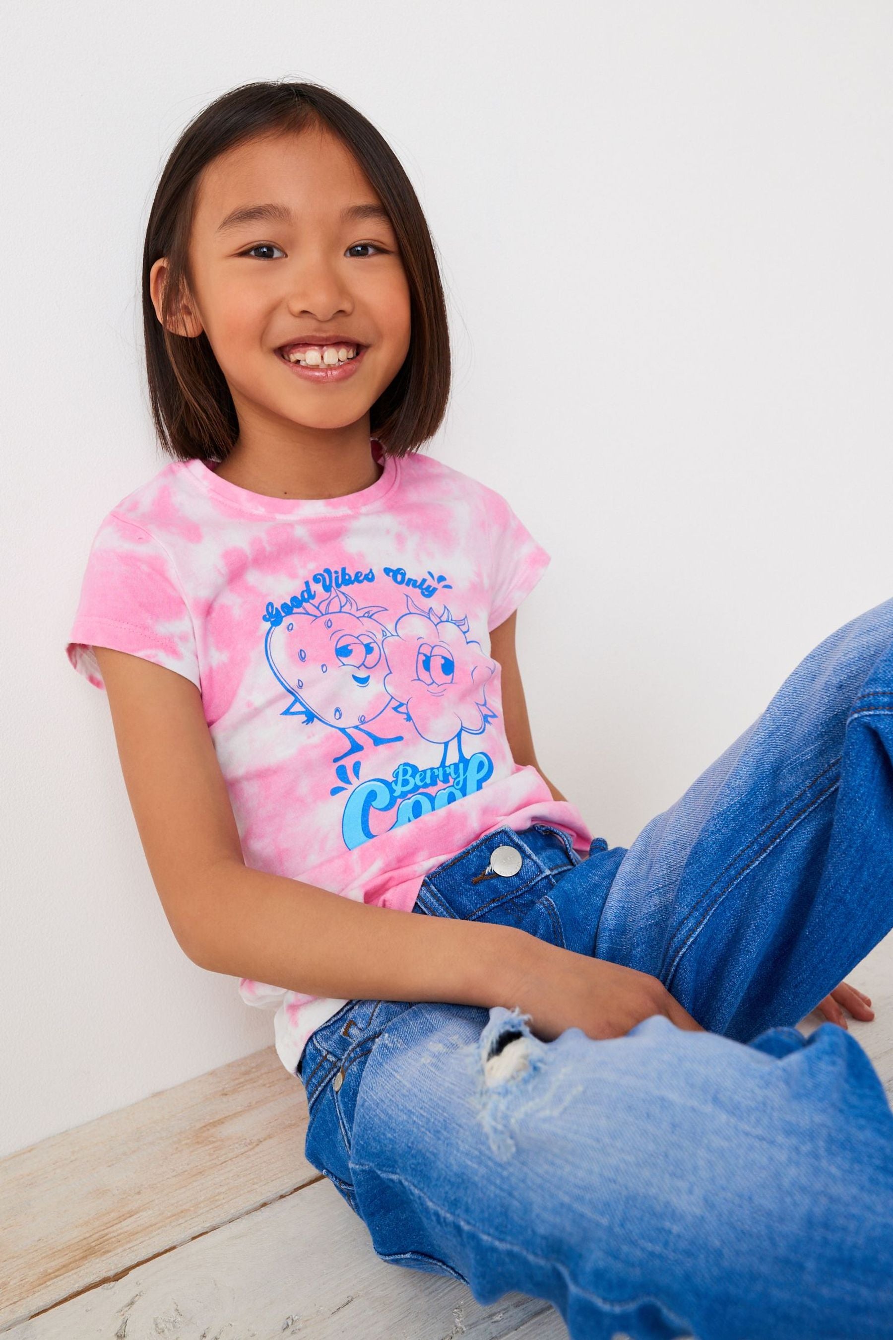 Pink Tie Dye Fruit Slogan T-Shirt (3-16yrs)