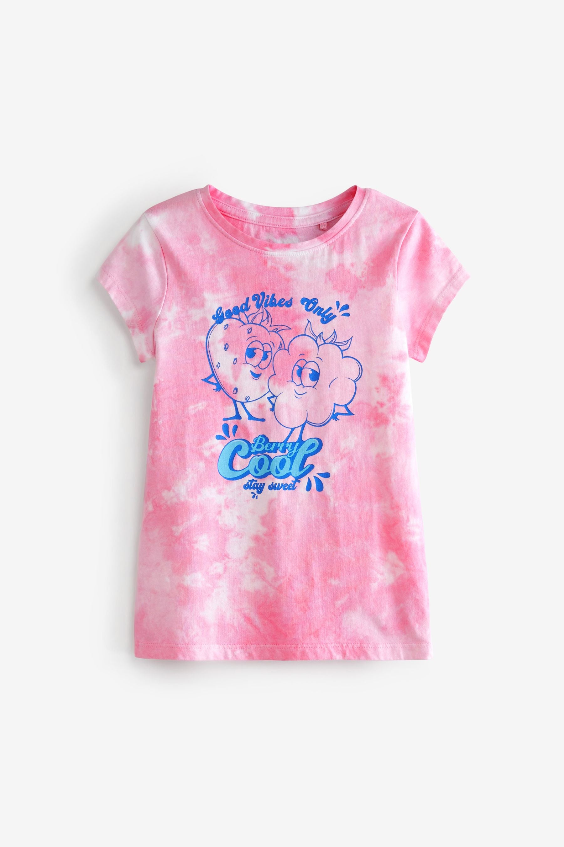 Pink Tie Dye Fruit Slogan T-Shirt (3-16yrs)