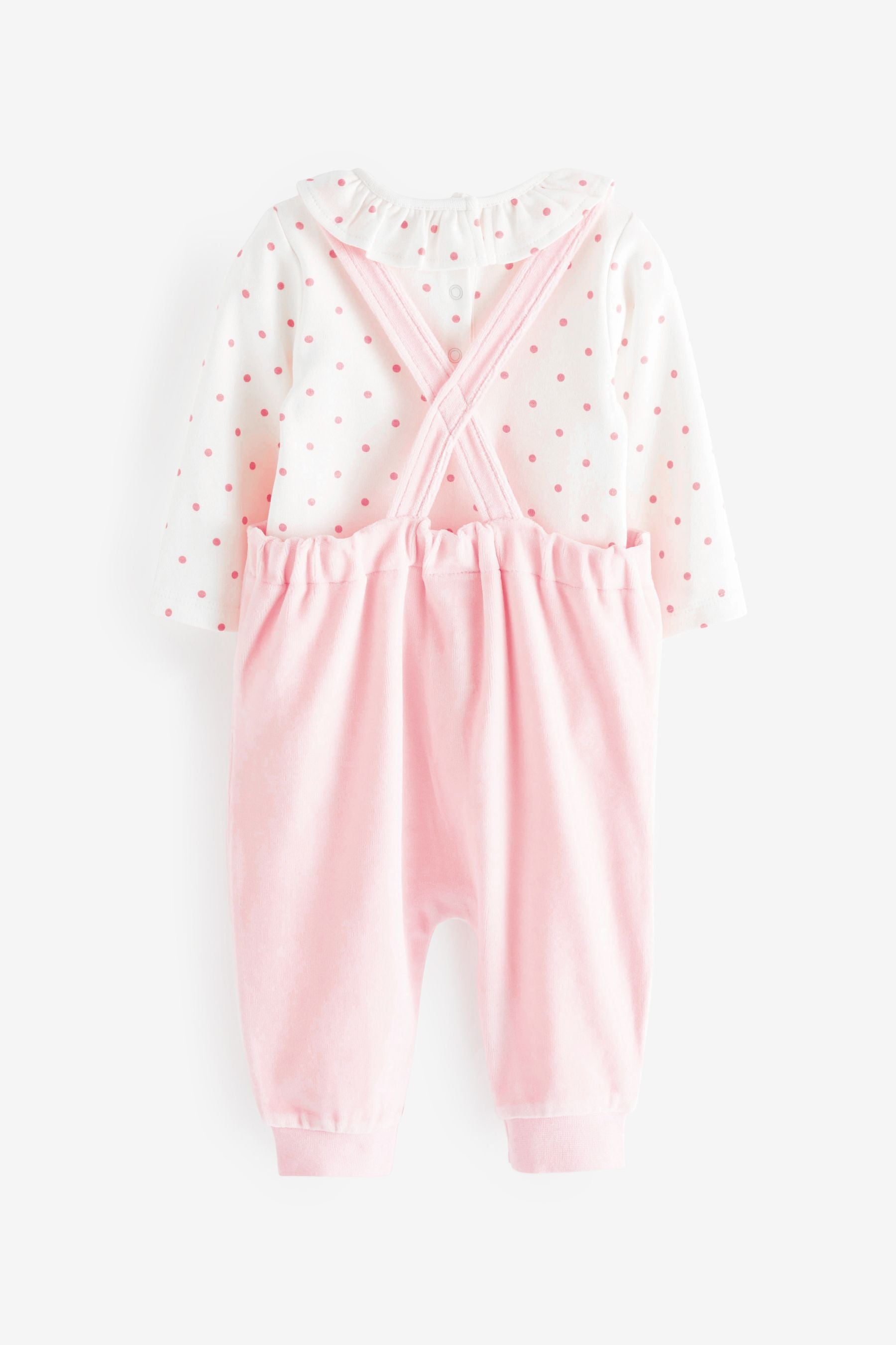 Baby Pink Character Bunny 2 Piece Velour Dungarees And Bodysuit Set (0mths-2yrs)