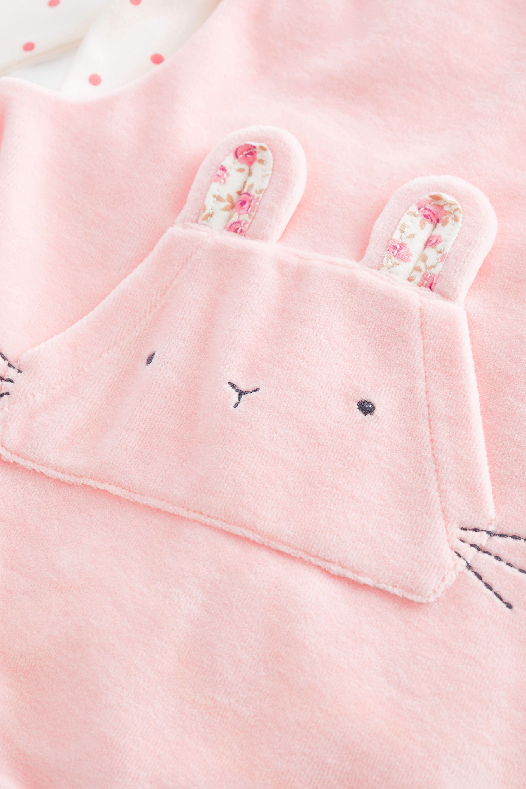 Baby Pink Character Bunny 2 Piece Velour Dungarees And Bodysuit Set (0mths-2yrs)