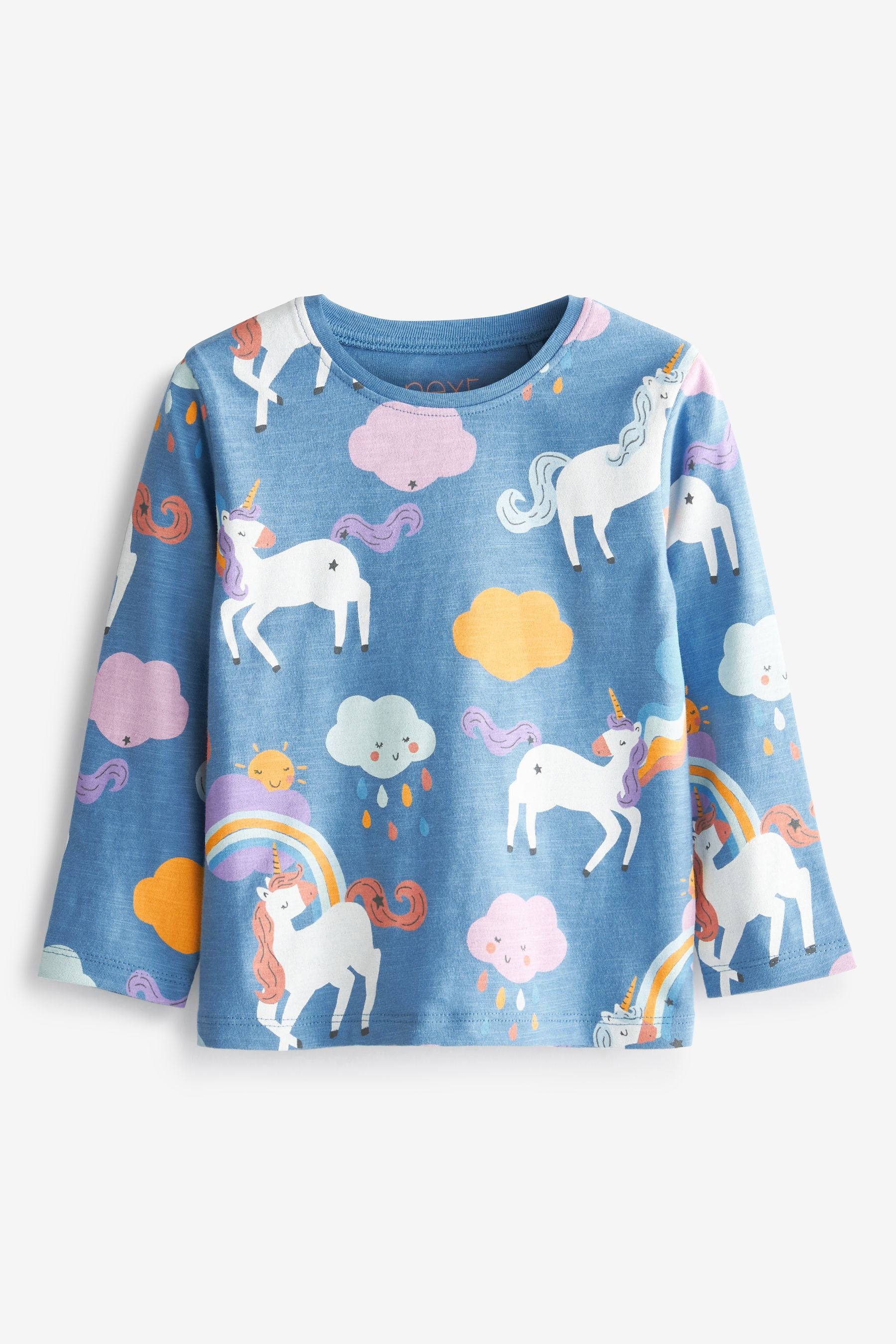 Blue Unicorn Long Sleeve Cotton T-Shirt (3mths-7yrs)