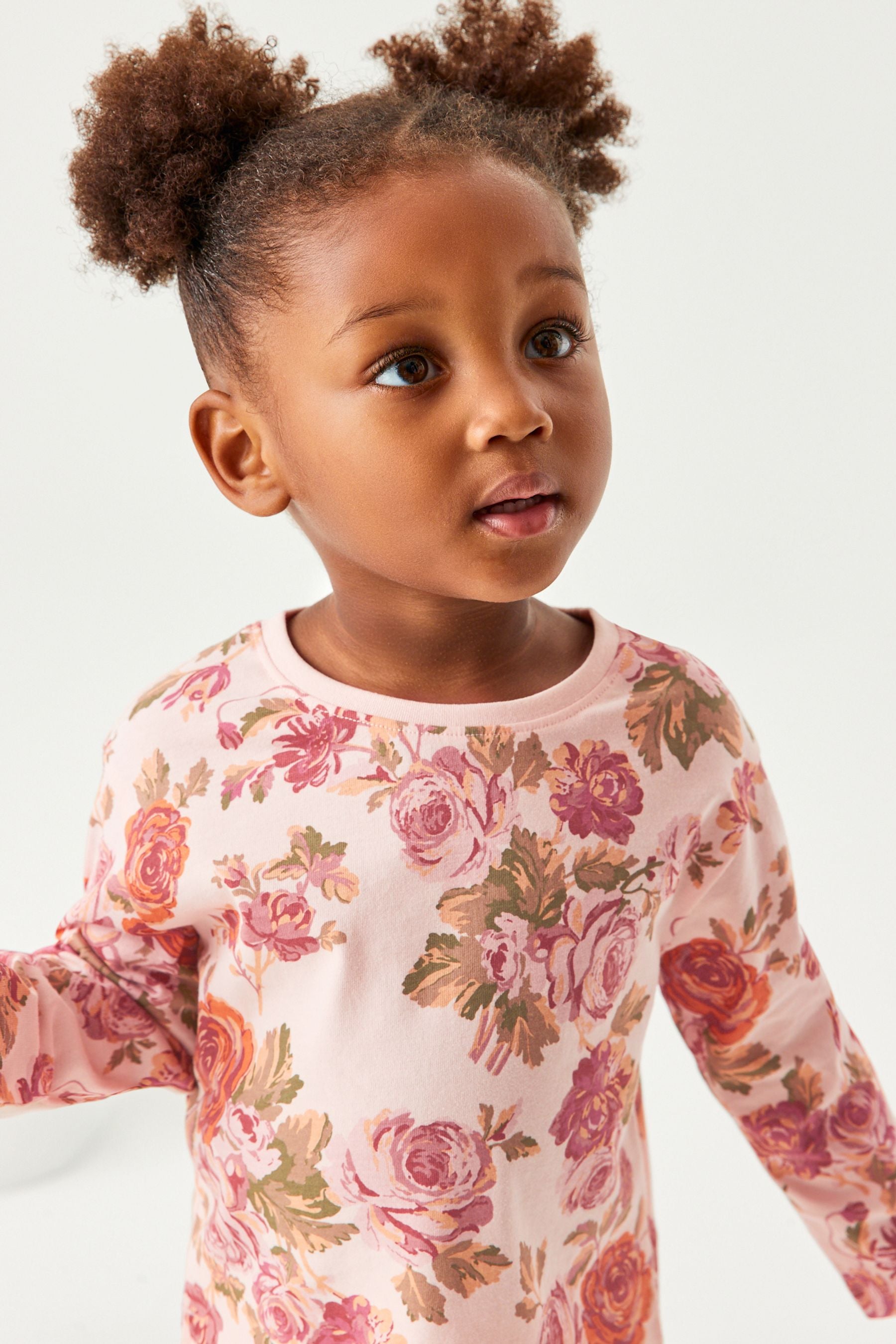 Pink/Cream Floral Long Sleeve Cotton T-Shirt (3mths-7yrs)