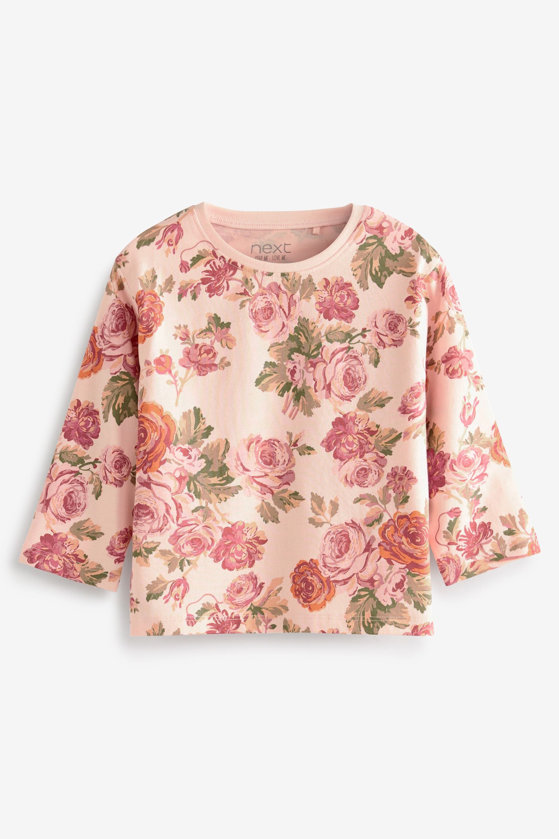 Pink/Cream Floral Long Sleeve Cotton T-Shirt (3mths-7yrs)