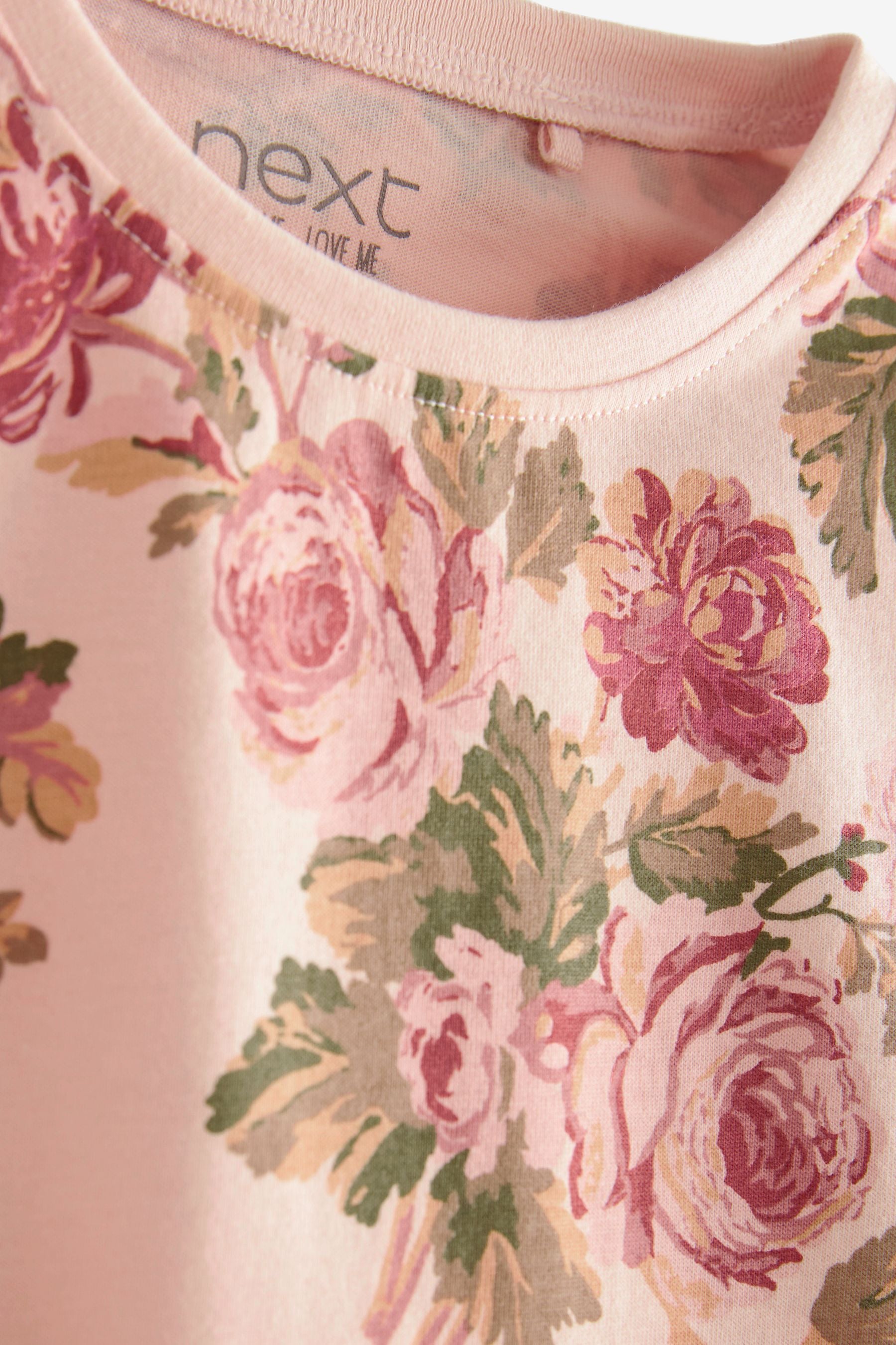 Pink/Cream Floral Long Sleeve Cotton T-Shirt (3mths-7yrs)