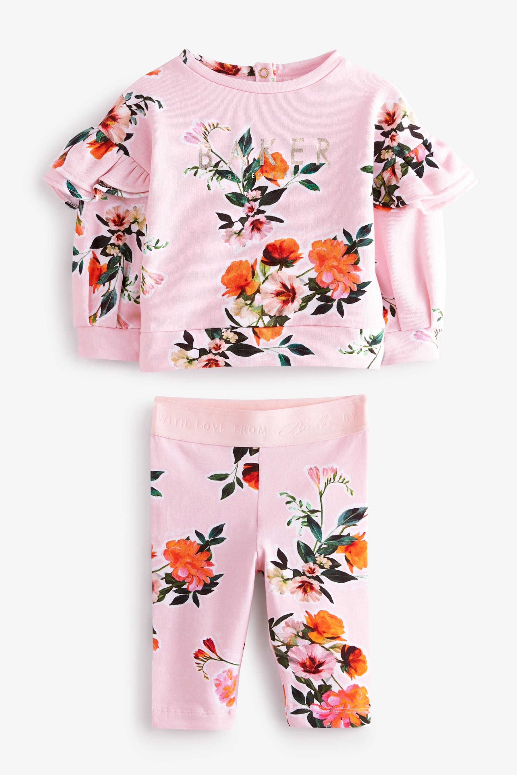 Pale Pink Baker by Ted Baker Pink Floral Frill Sleeve Set