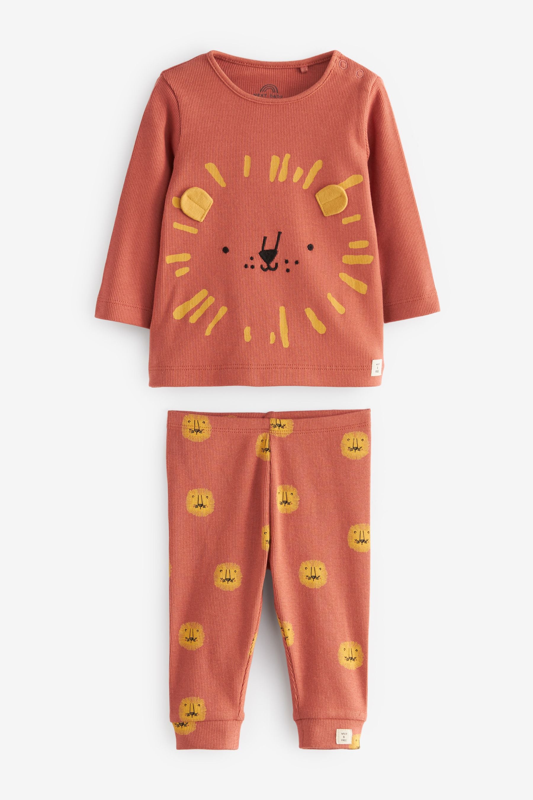 Orange/Ochre Yellow Safari Animals Baby T-Shirts And Leggings Set 6 Pack