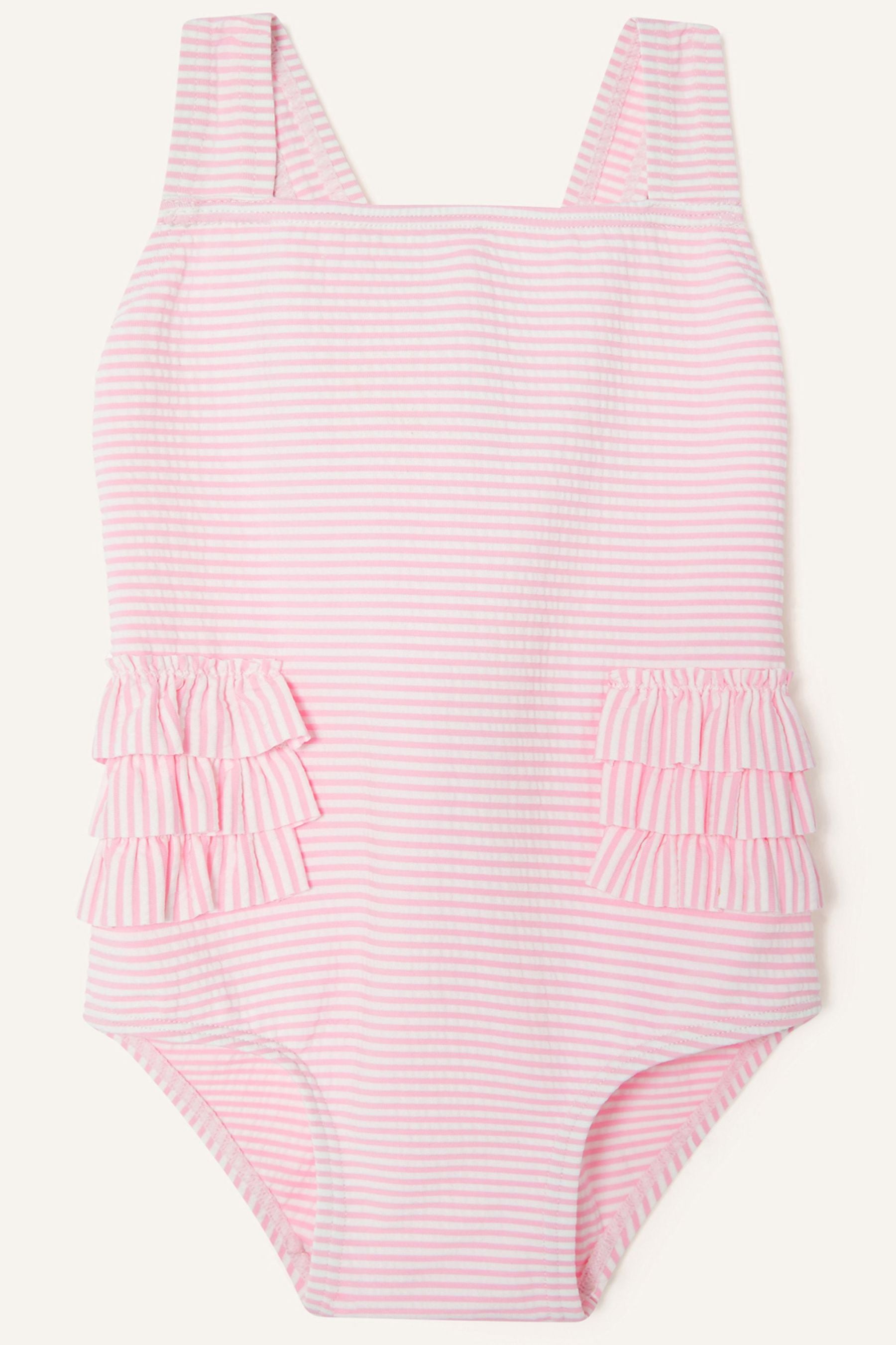 Monsoon Pink Baby Seersucker Ruffle Swimsuit