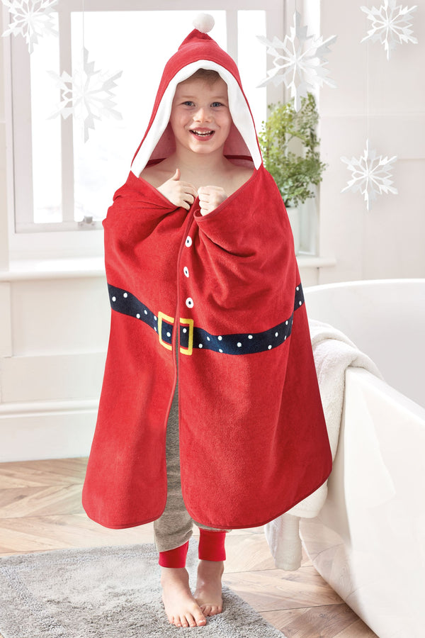 Red Santa Christmas Hooded Towel