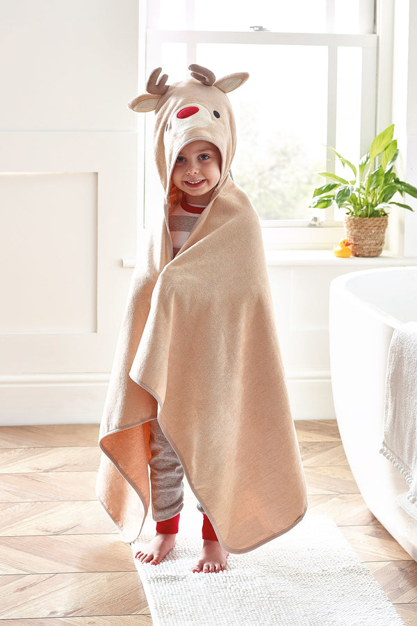 Natural Reindeer Christmas Hooded Towel