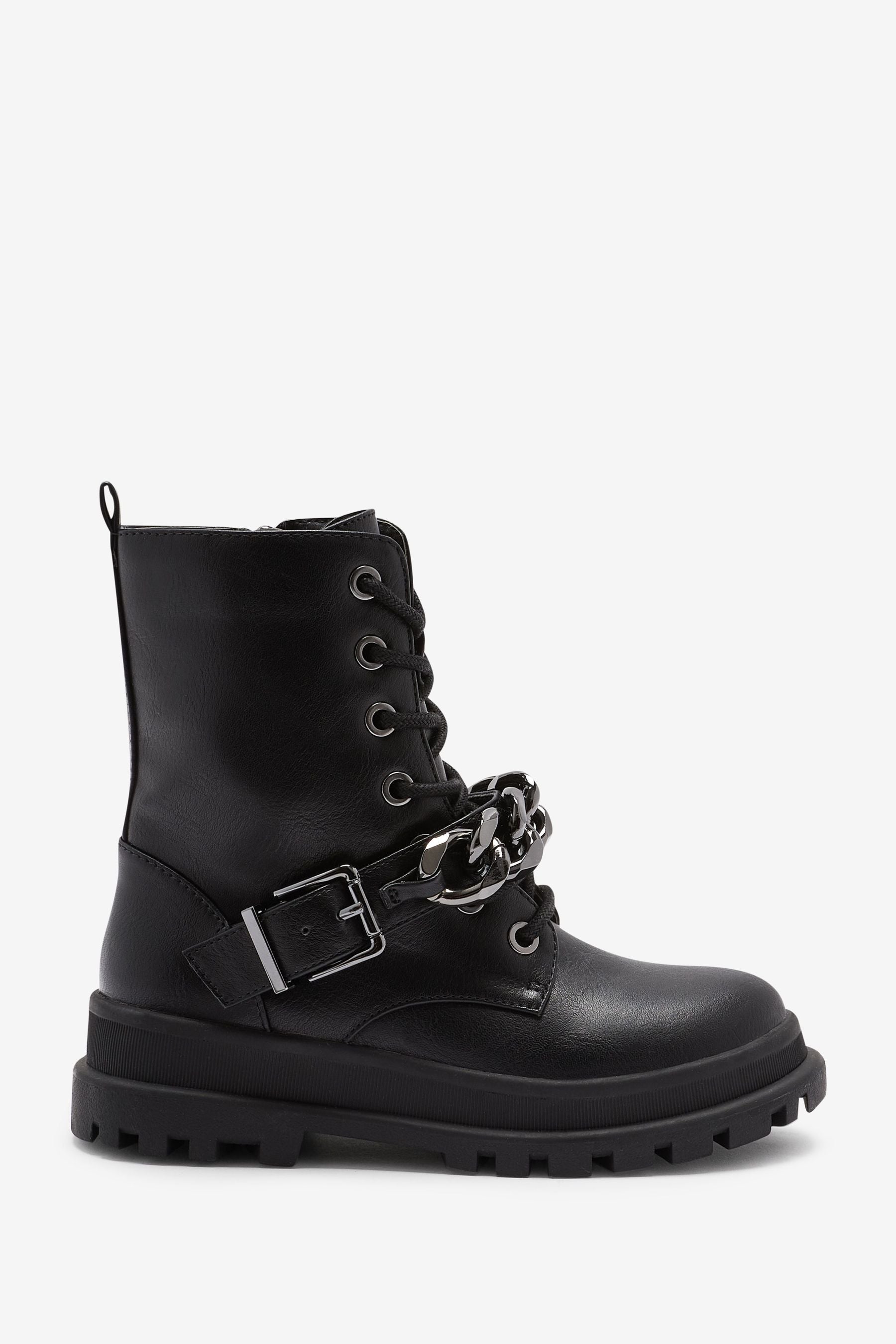 Black Chain Biker Boots