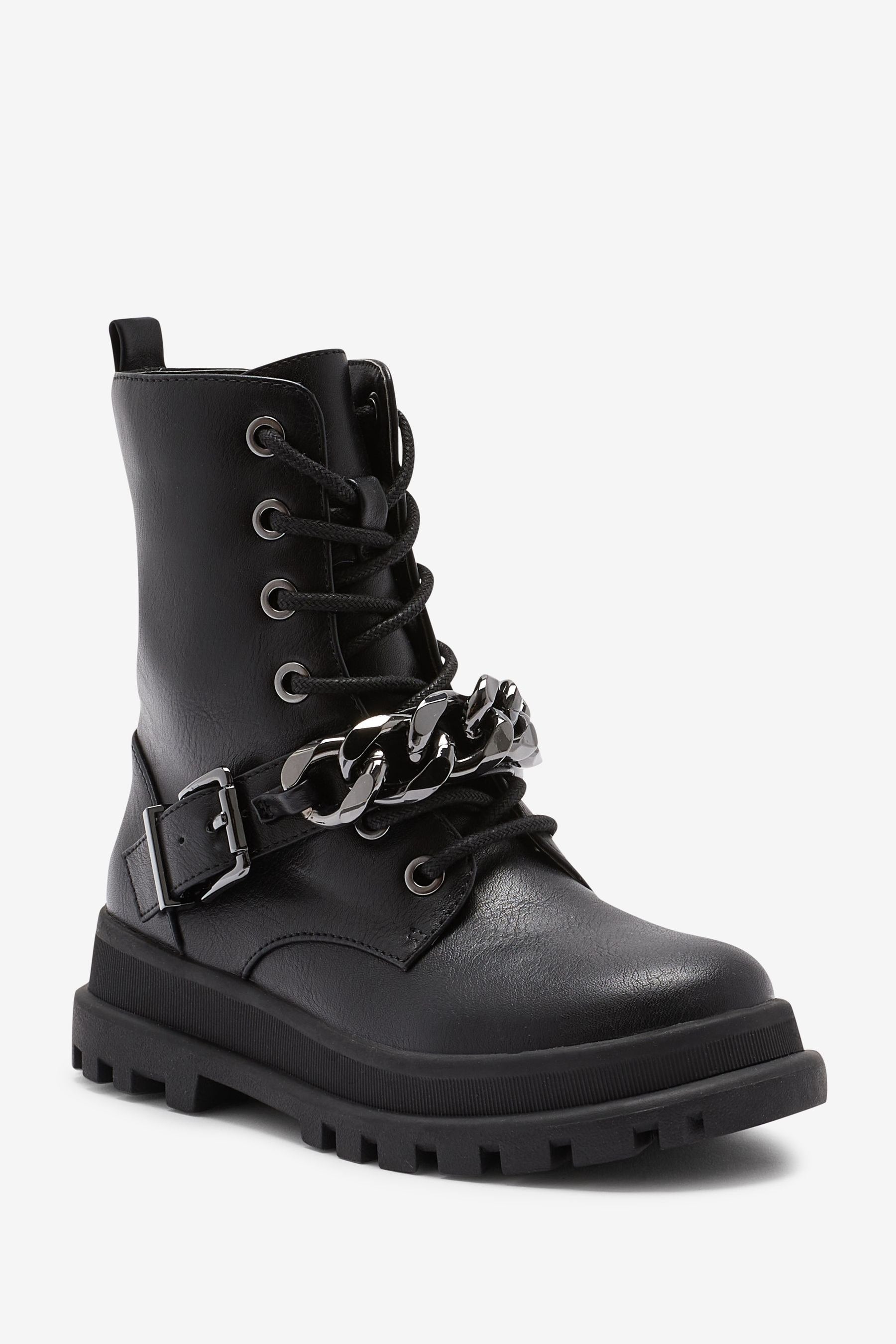 Black Chain Biker Boots