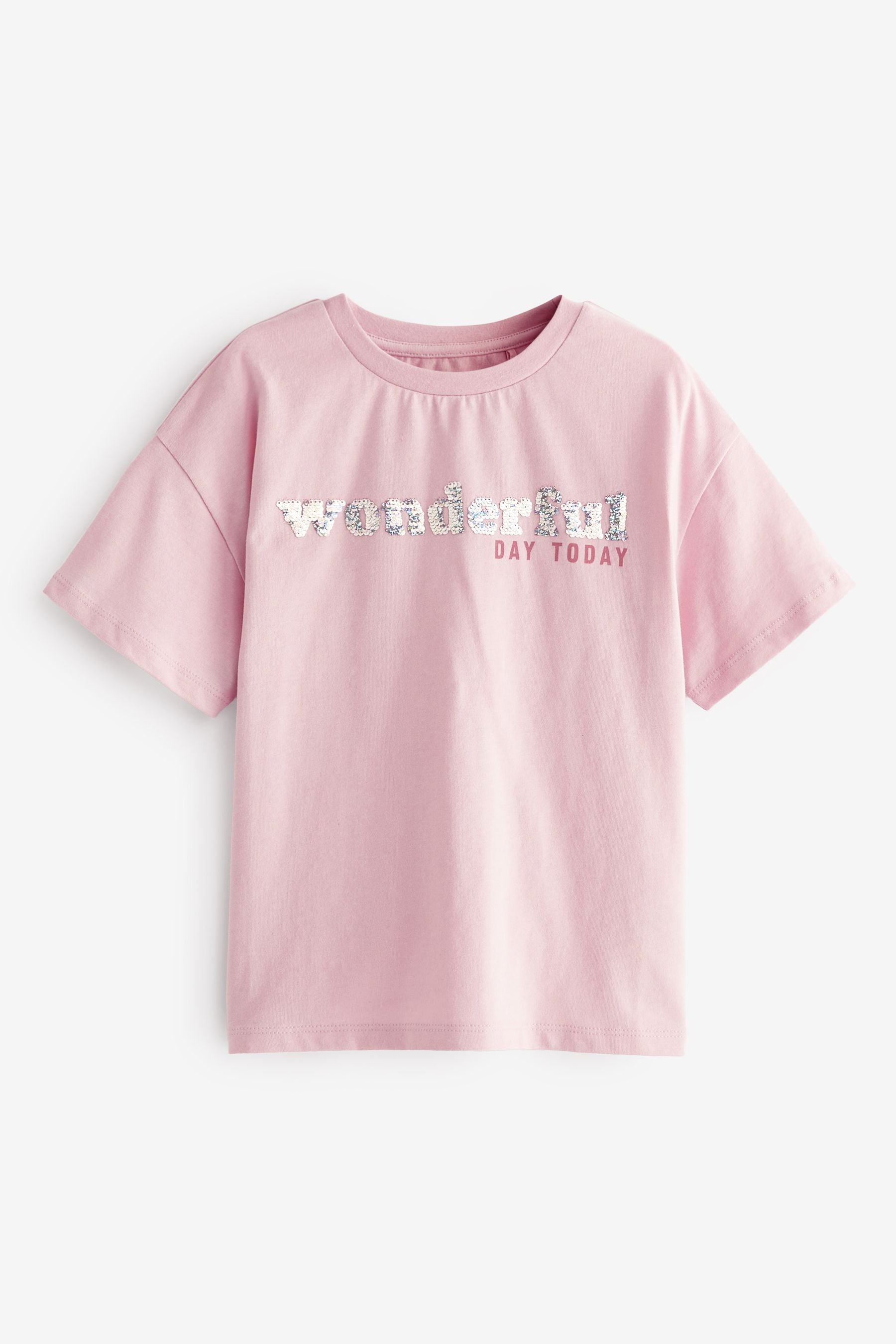 Pink Sequin Wonderful Day T-Shirt (3-16yrs)