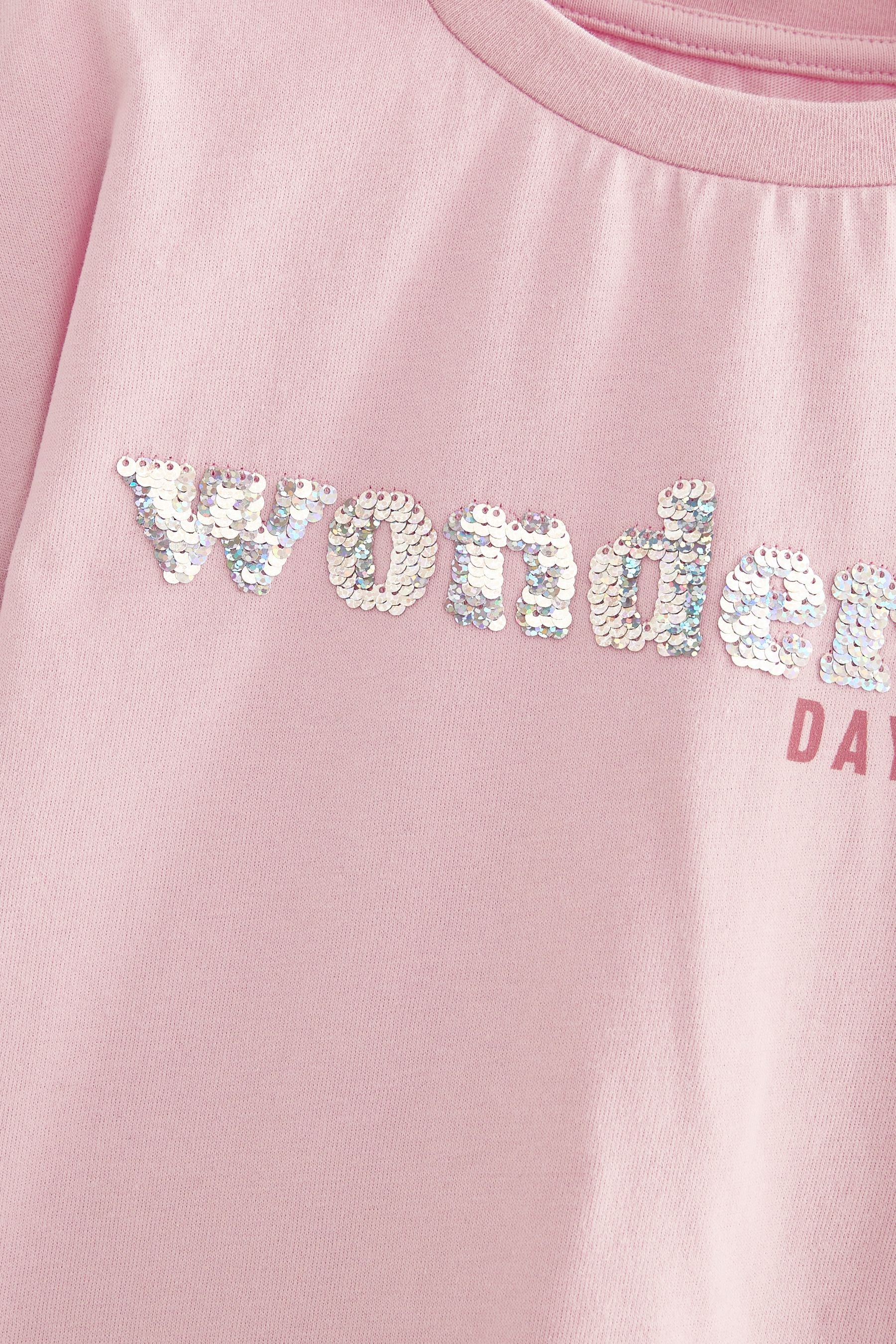 Pink Sequin Wonderful Day T-Shirt (3-16yrs)