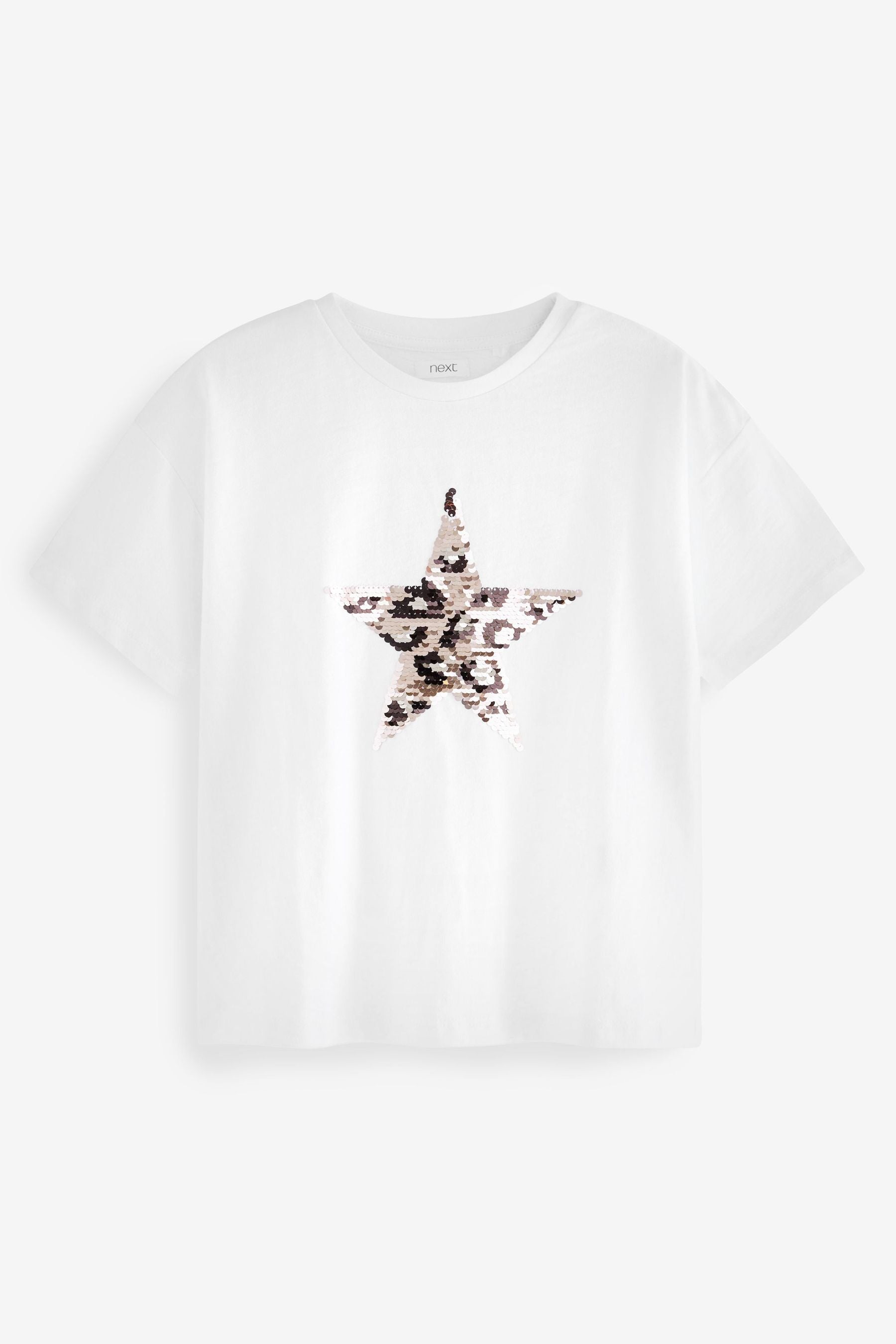 Ecru White Animal Sequin Star T-Shirt (3-16yrs)