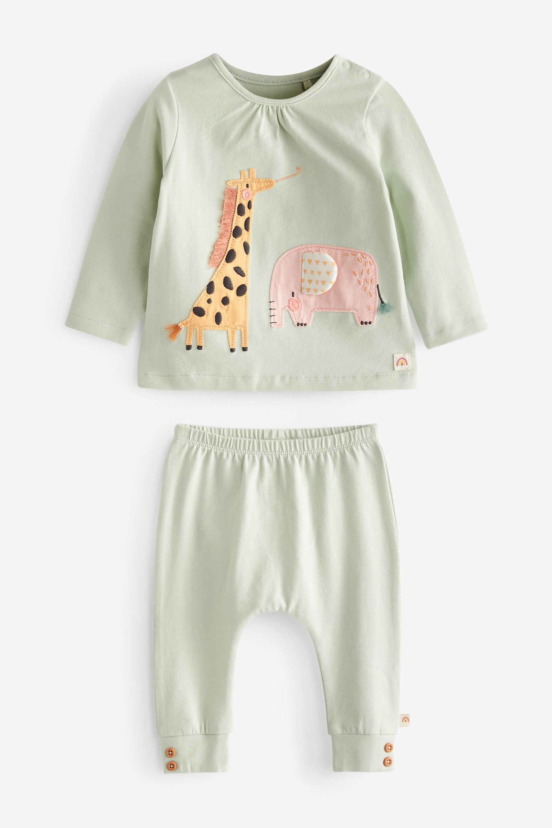 Mint Green/Pink Baby Animal 6 Piece Baby T-Shirts and Leggings Set