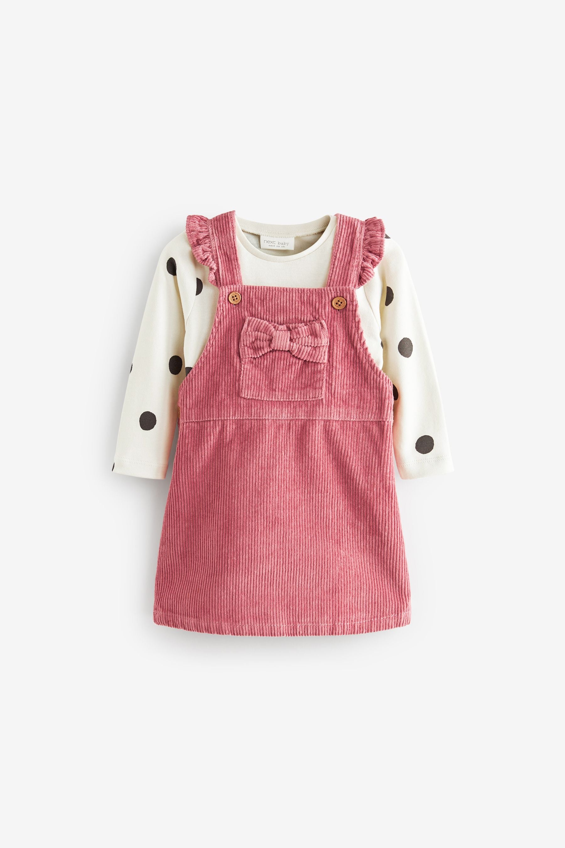 Pink Cord 2 Piece Baby Pinafore Dress And Bodysuit Set (0mths-2yrs)