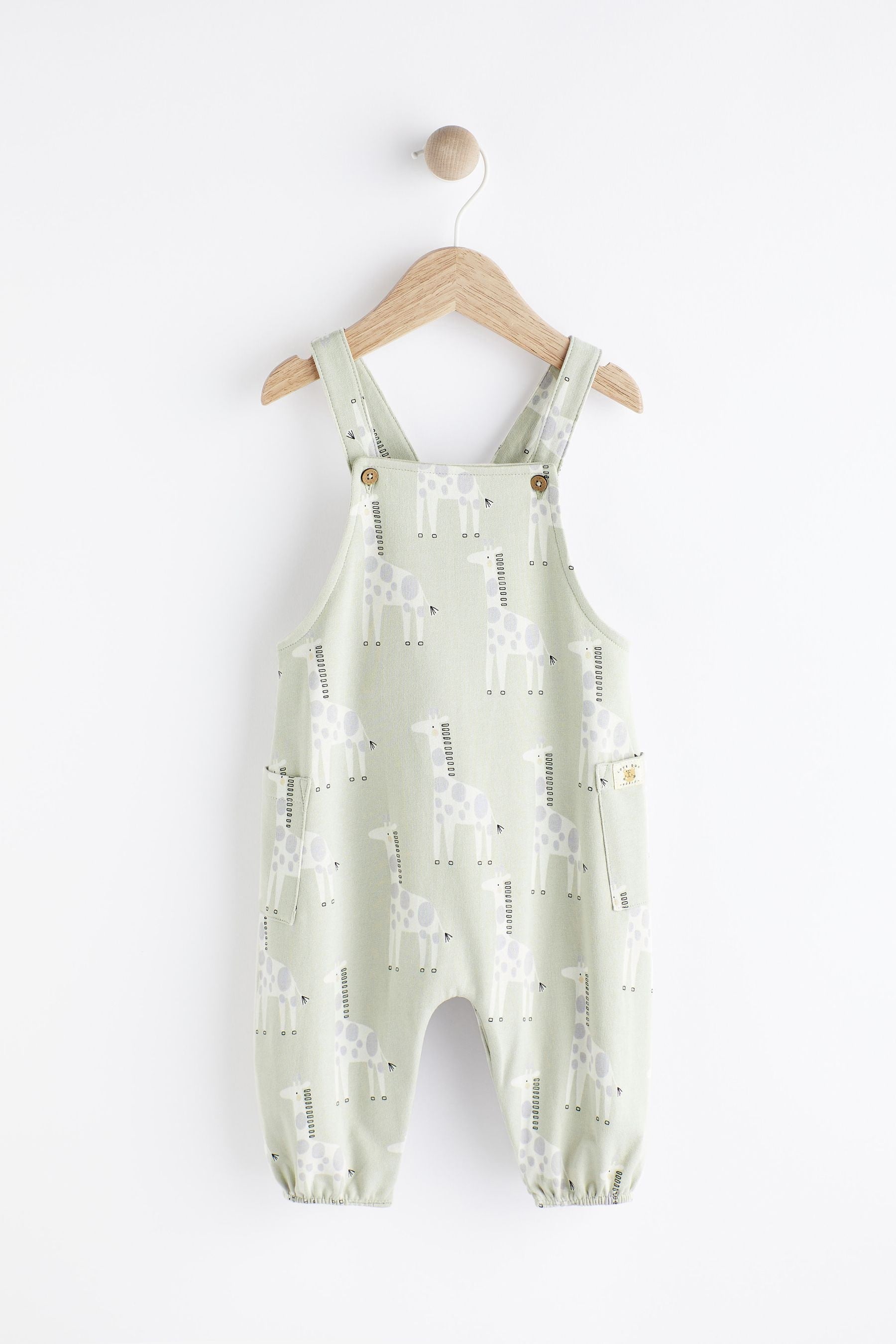 Sage Green Giraffe Print Baby Dungarees (0mths-3yrs)