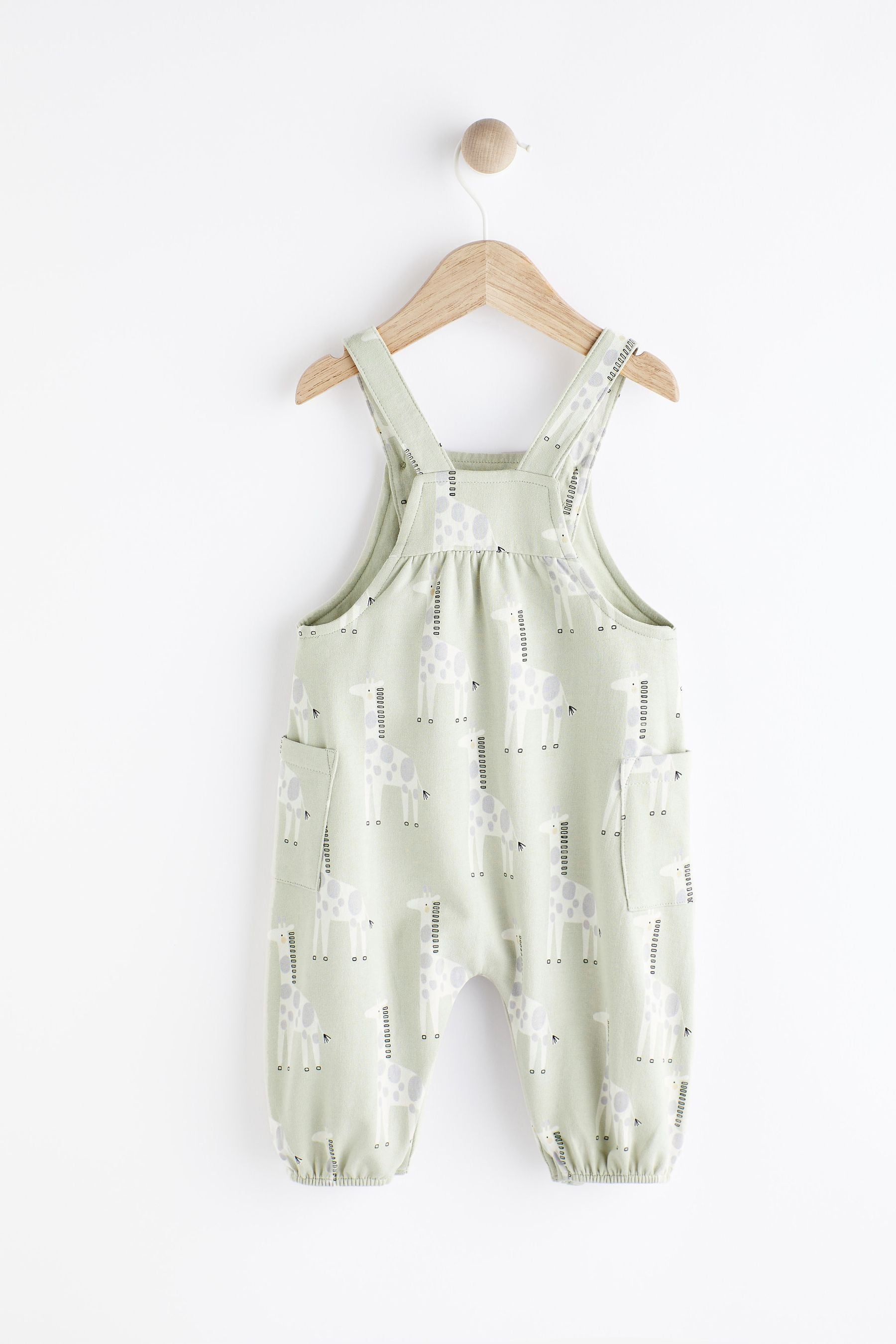 Sage Green Giraffe Print Baby Dungarees (0mths-3yrs)