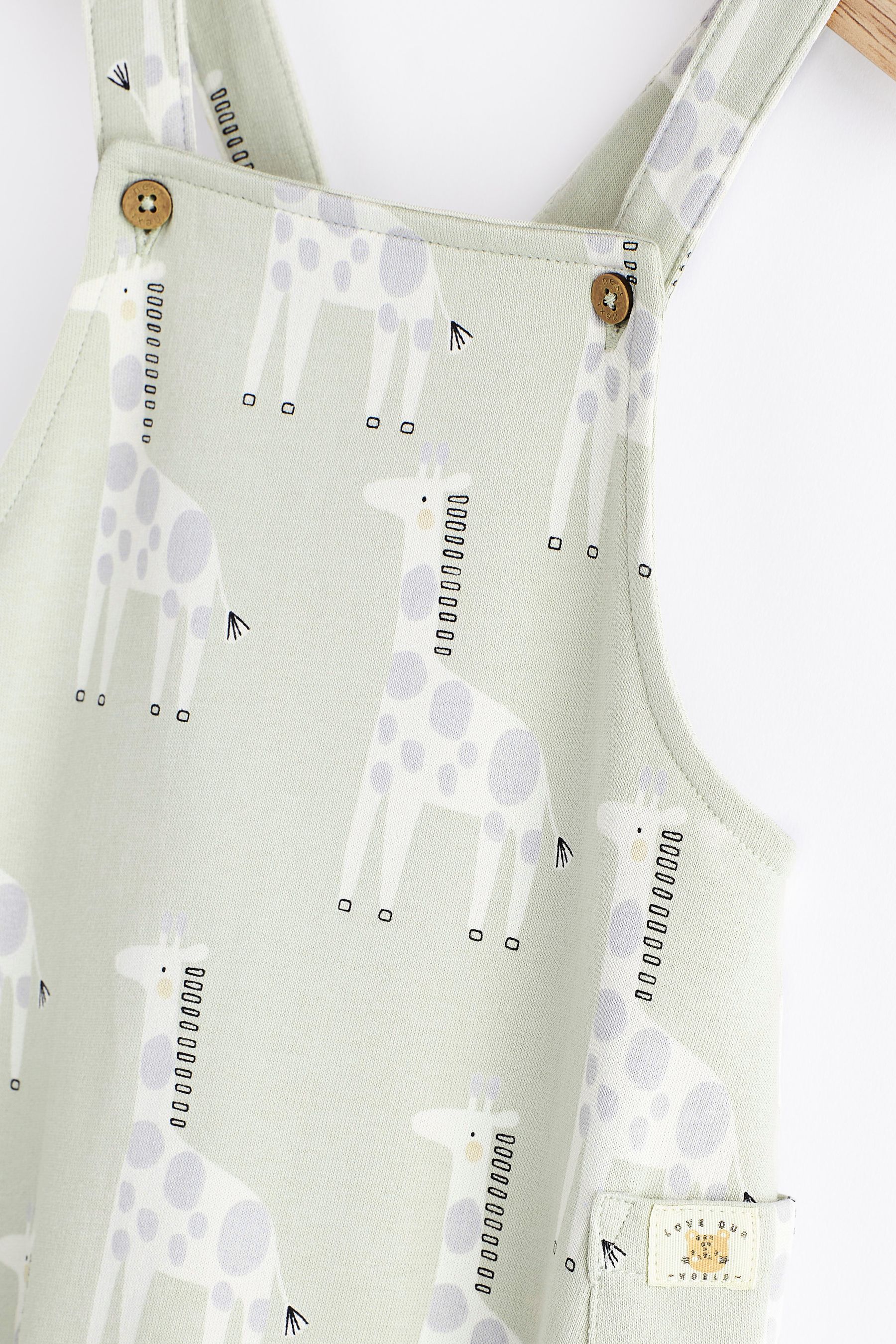 Sage Green Giraffe Print Baby Dungarees (0mths-3yrs)