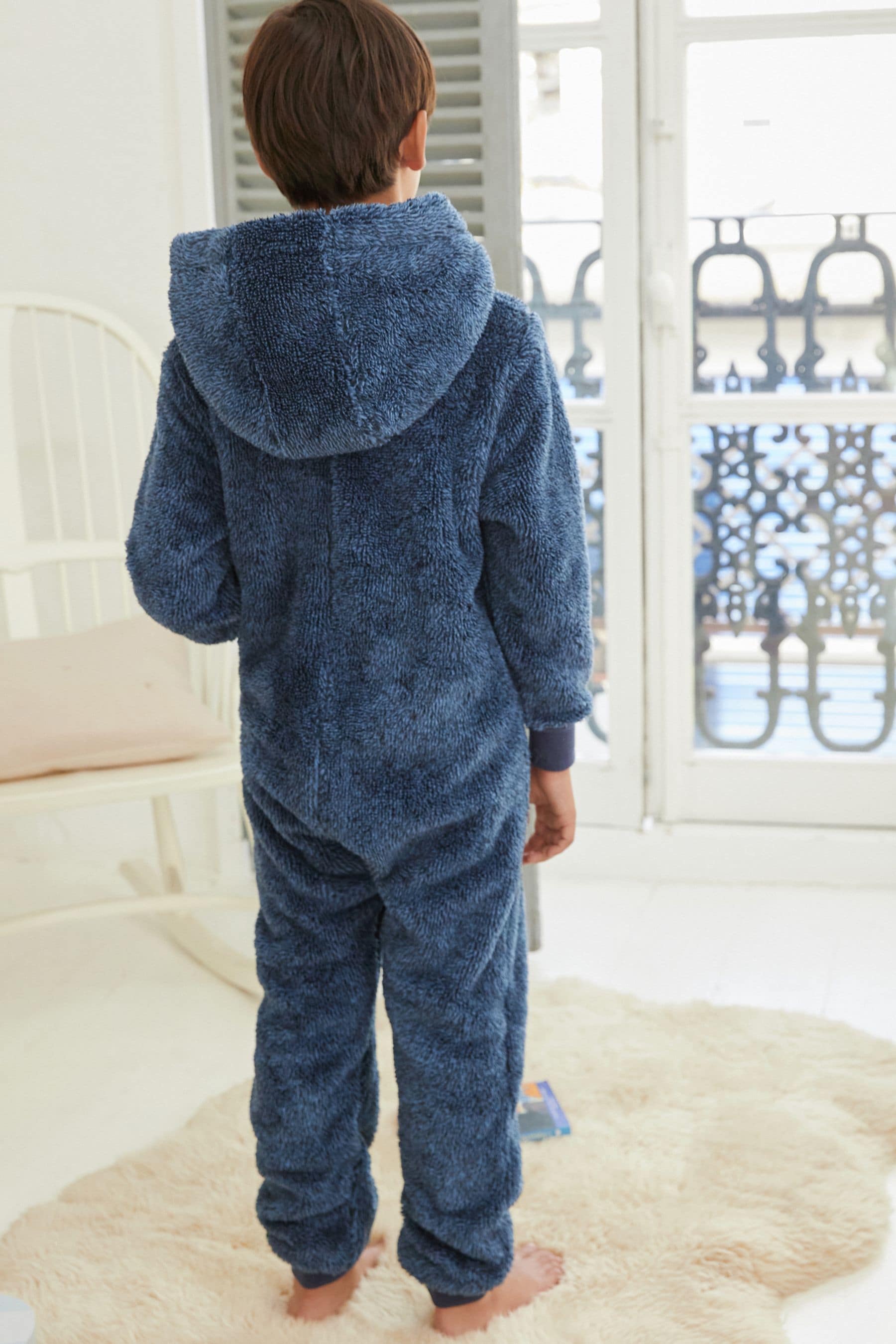 Navy Blue Soft Touch Teddy Borg Fleece All-In-One (3-16yrs)