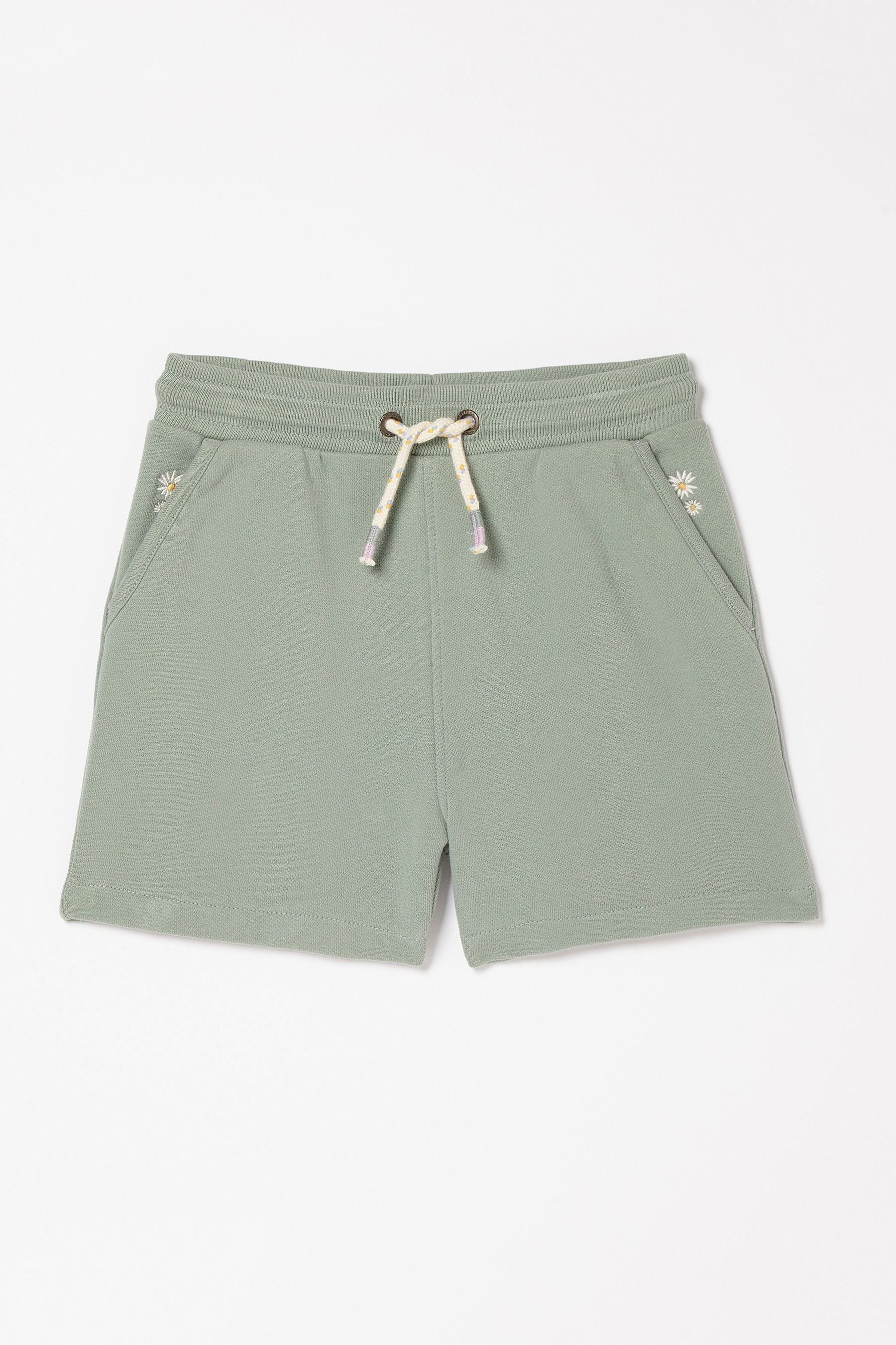 Green FatFace Luna Green Embroidered Sweat Shorts