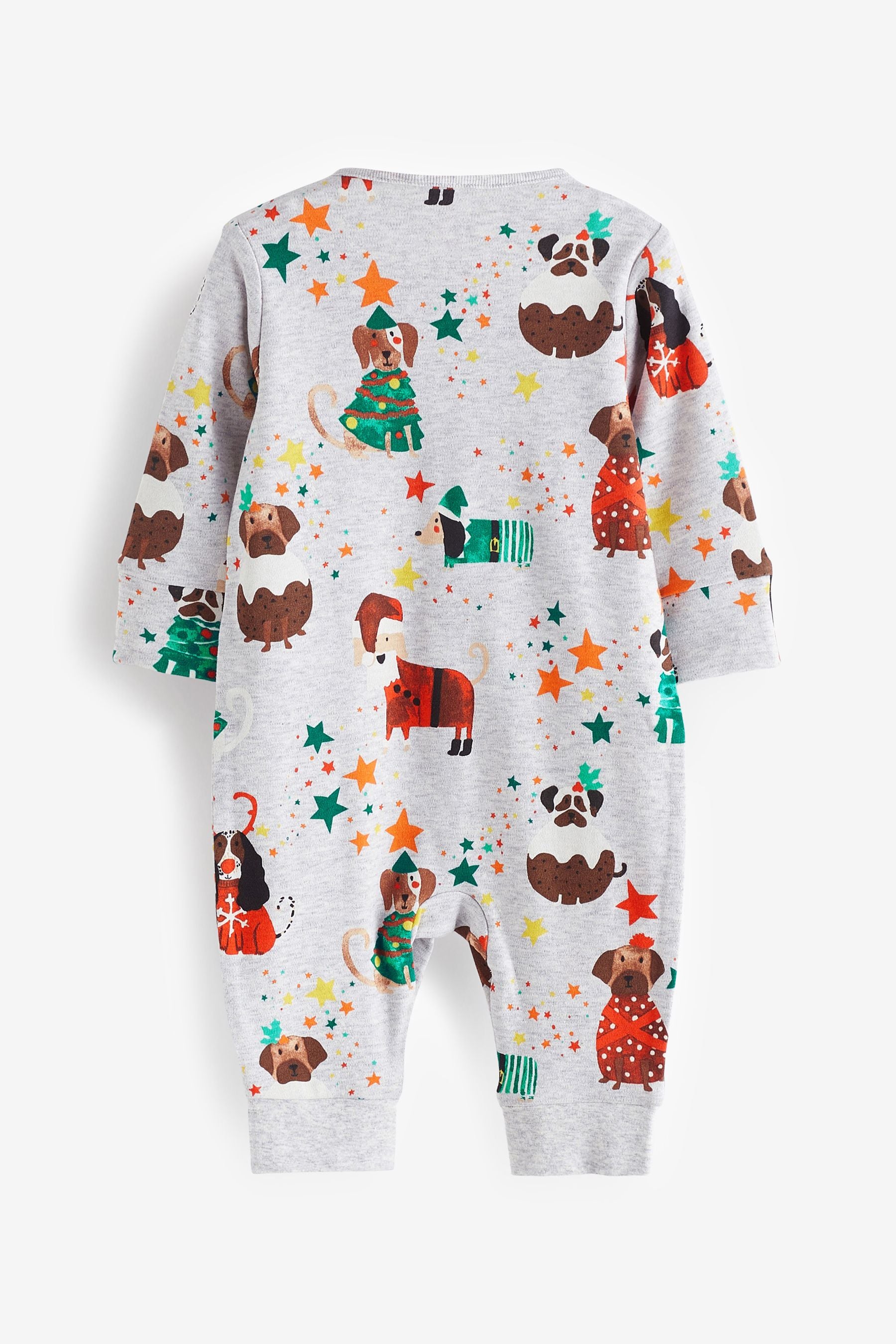 Grey Festive Dog Baby Christmas Single Sleepsuit (0-3yrs)