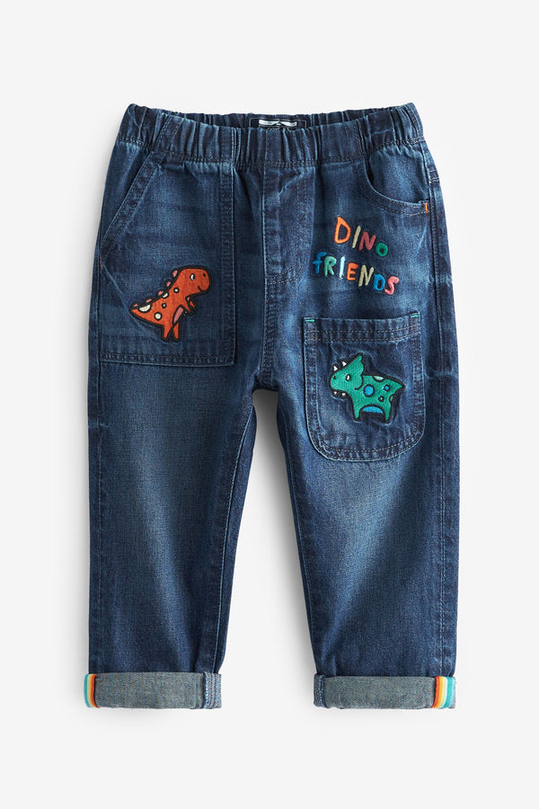 Indigo Blue Pull-On Dinosaur Jeans (3mths-7yrs)