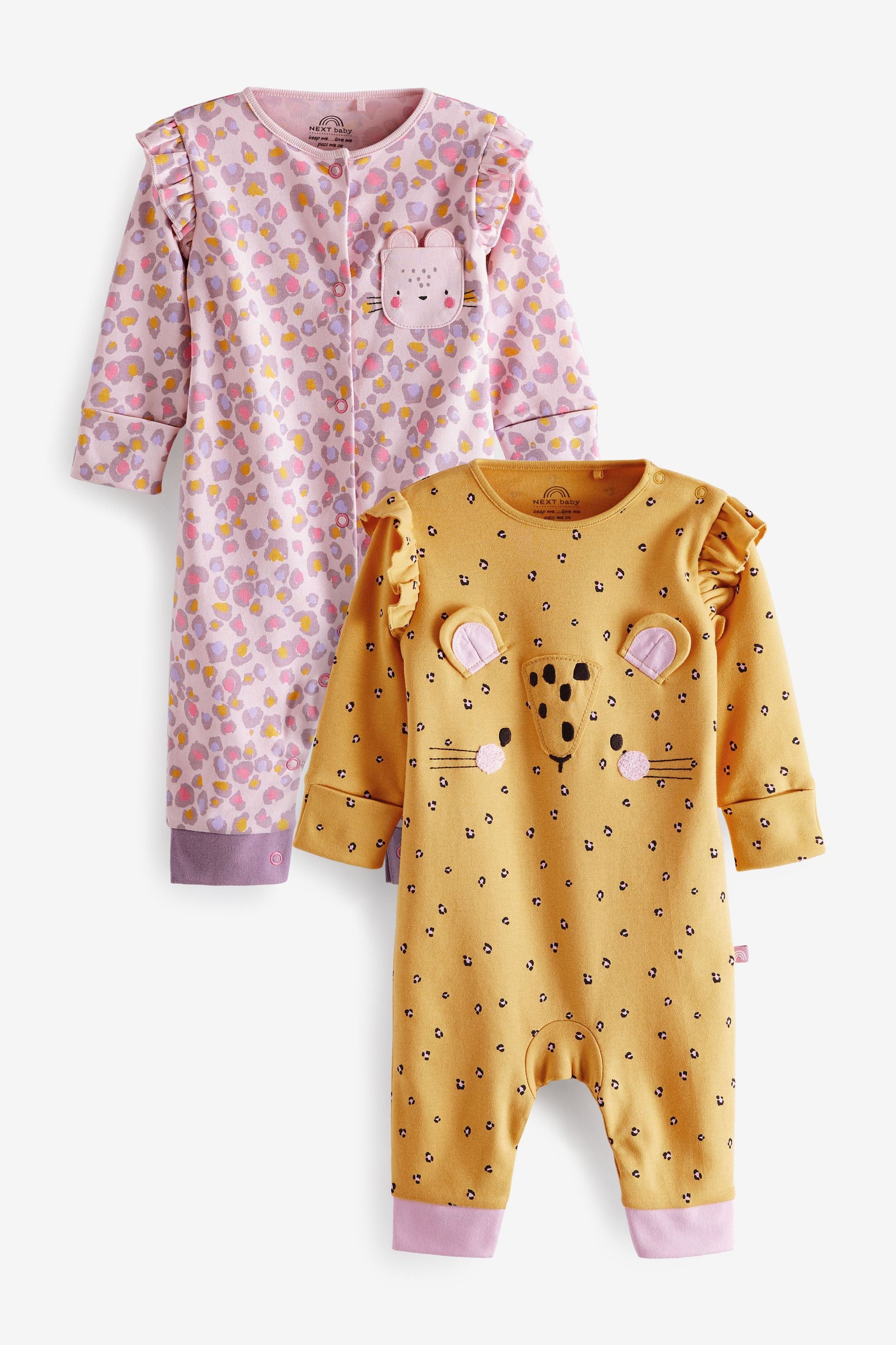 Ochre Yellow/Pink Mouse 2 Pack Baby Sleepsuits (0mths-3yrs)