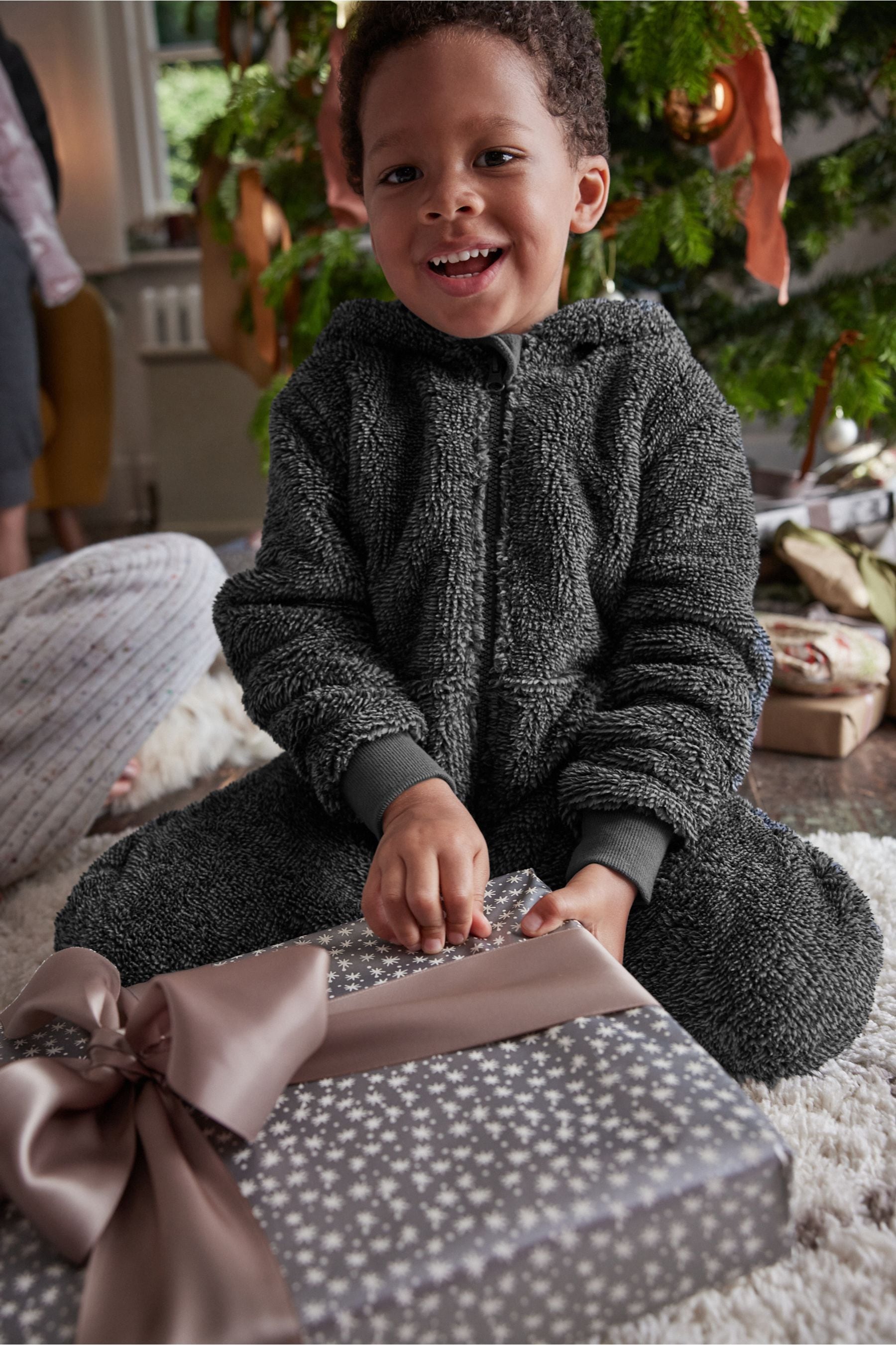 Grey Soft Touch Teddy Borg Fleece All-In-One (3-16yrs)