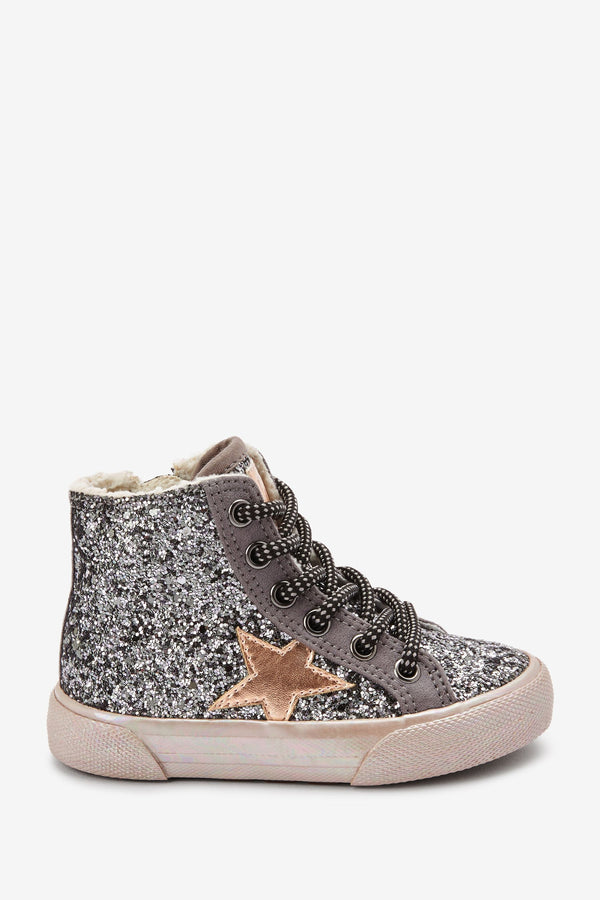 Silver High Top Lace-Up Boots