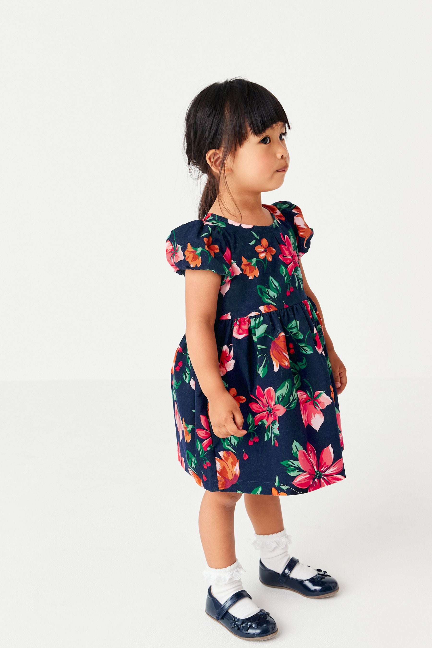 Red/Blue Floral Print Velvet Dress (3mths-8yrs)