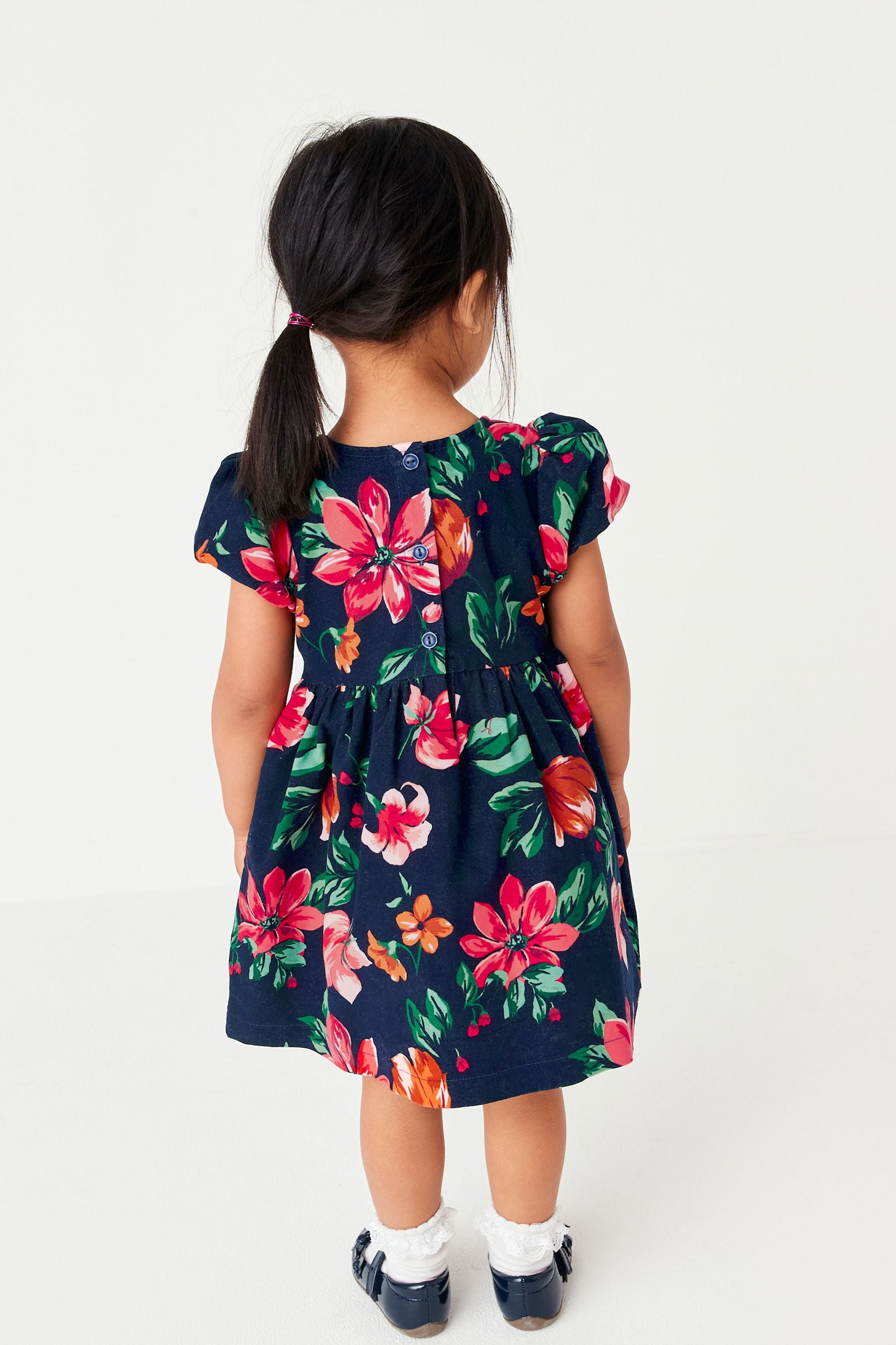 Red/Blue Floral Print Velvet Dress (3mths-8yrs)