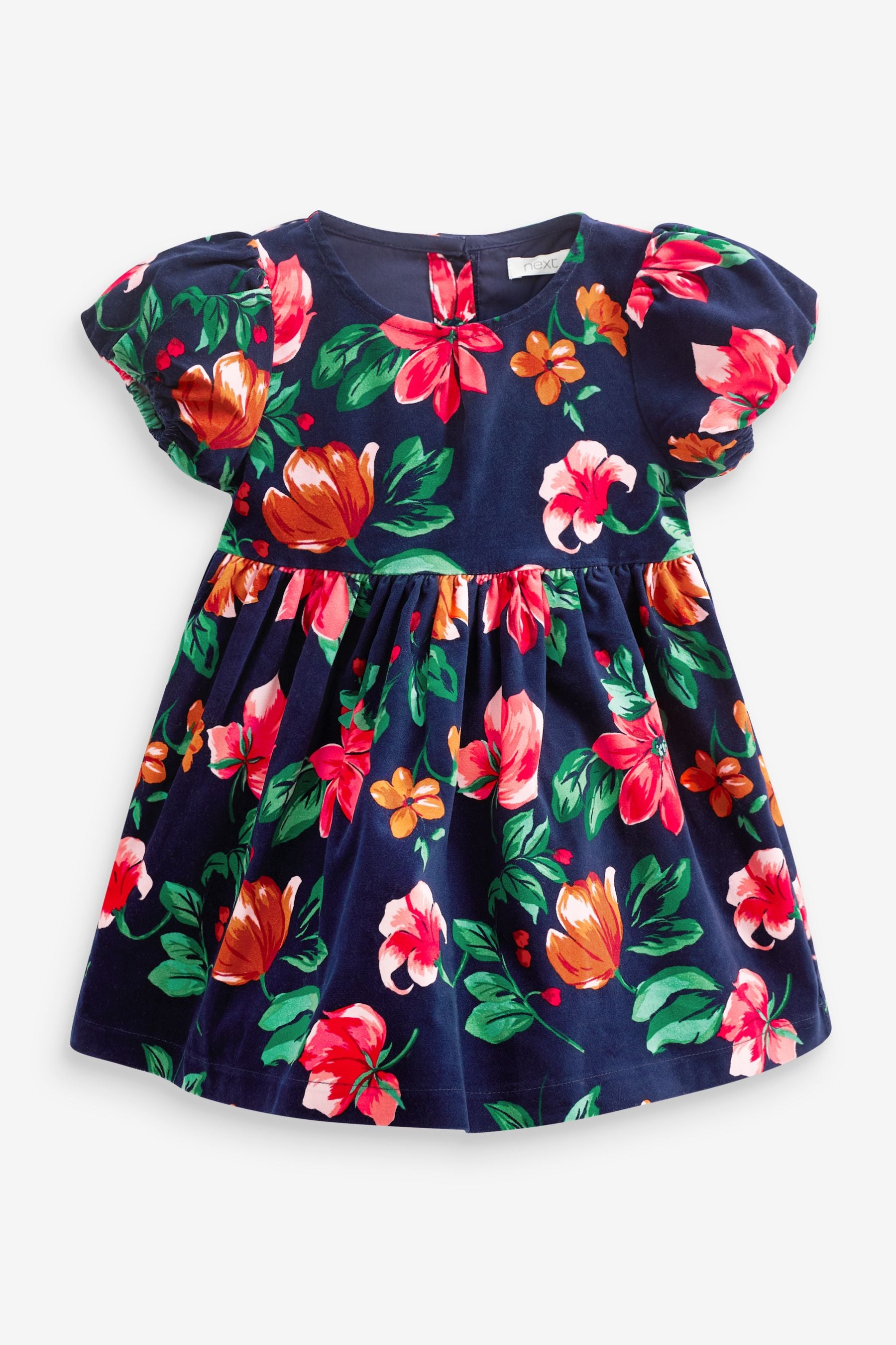 Red/Blue Floral Print Velvet Dress (3mths-8yrs)