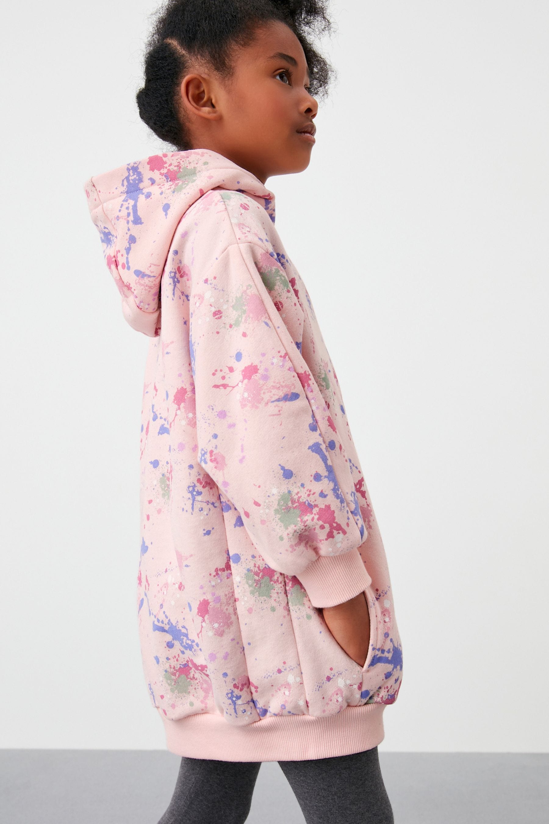 Pink Splat Longline Hoodie (3-16yrs)