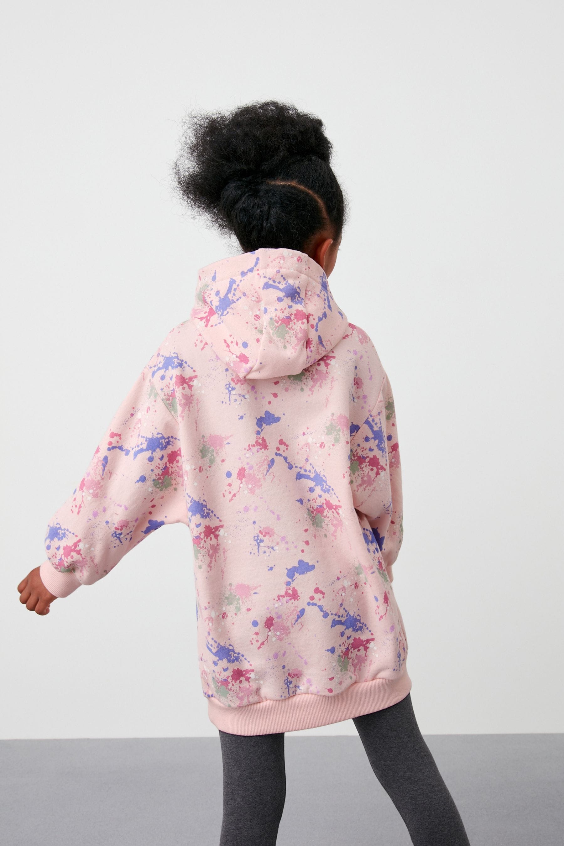 Pink Splat Longline Hoodie (3-16yrs)