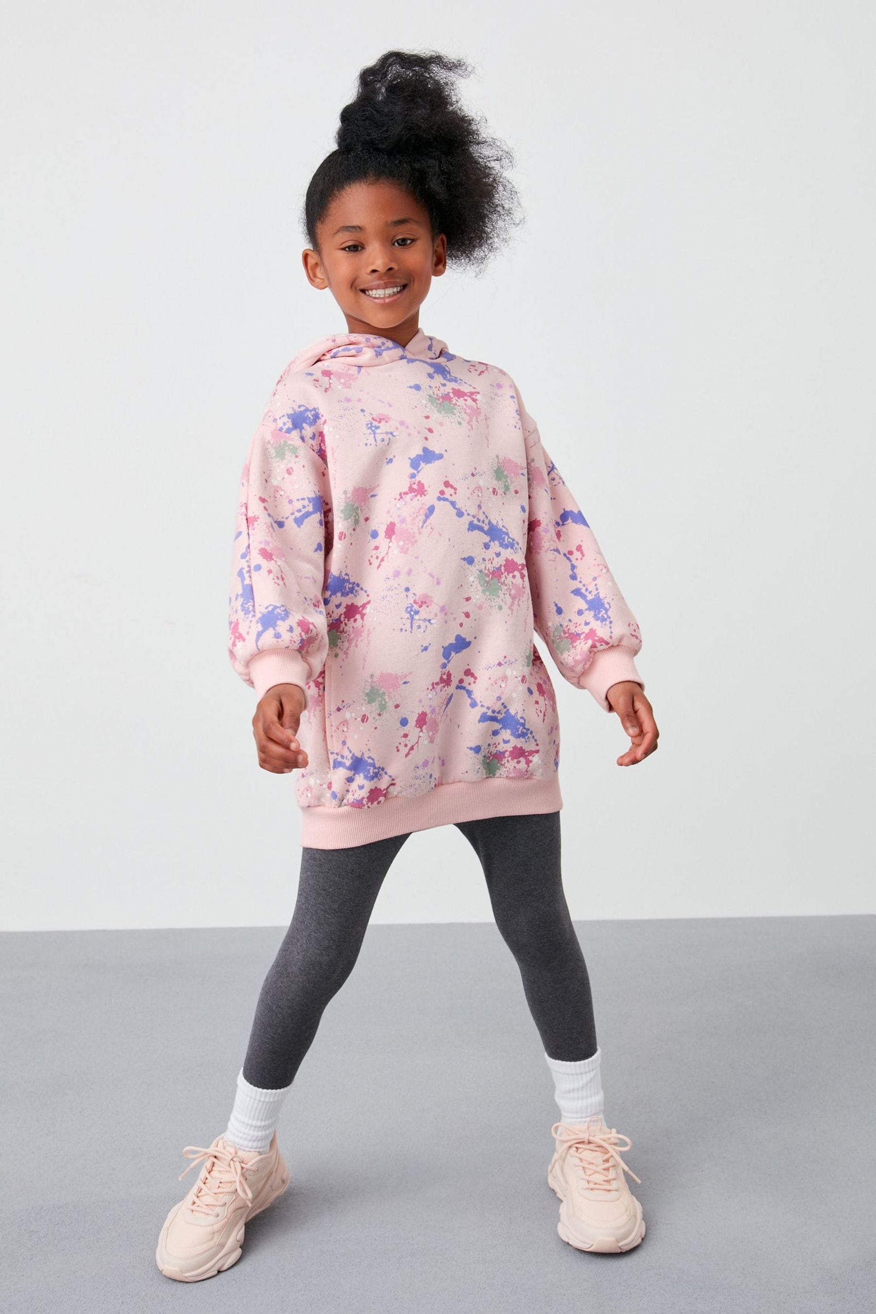 Pink Splat Longline Hoodie (3-16yrs)