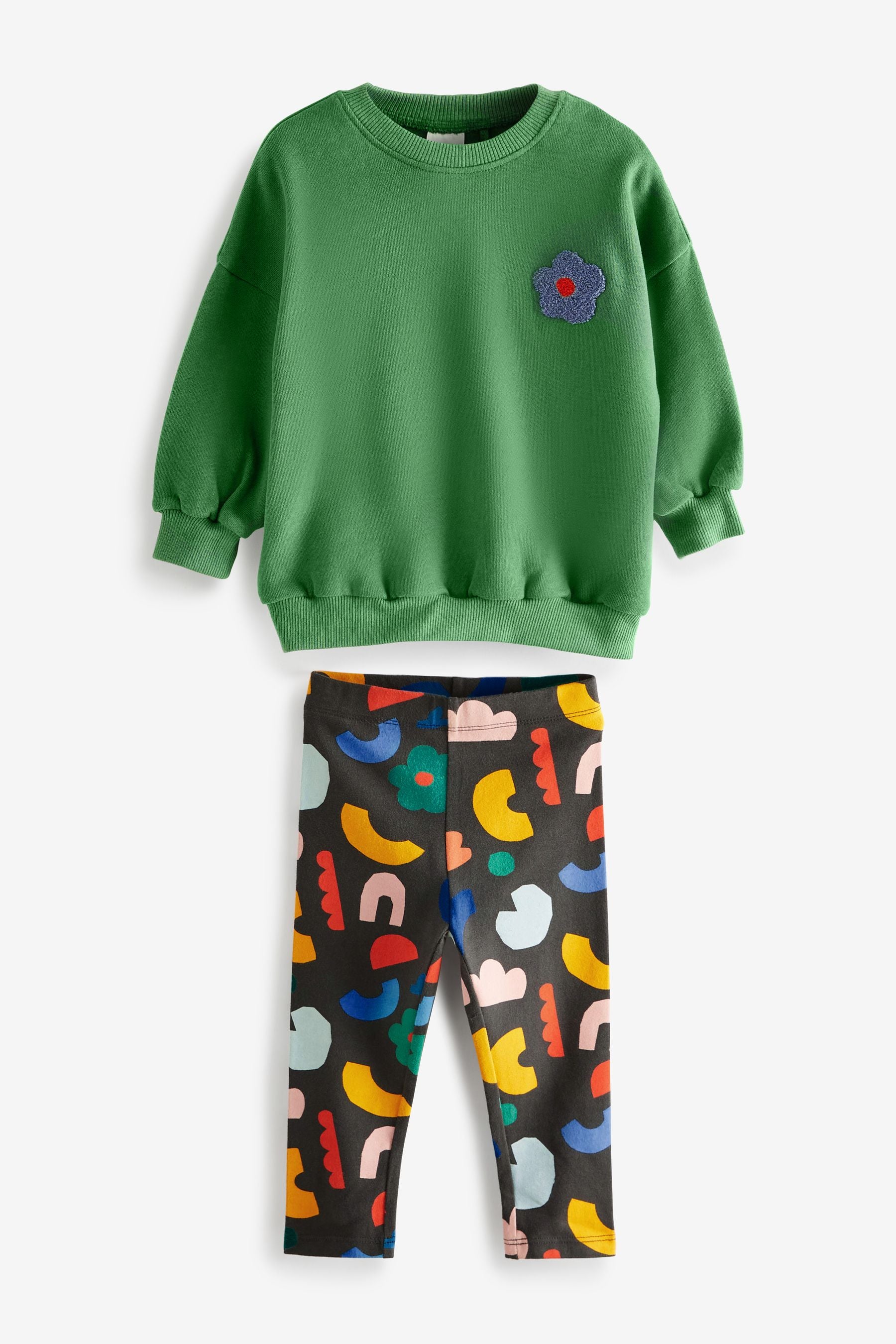 Green Flower Sweatshirt And Leggings Set (3mths-7yrs)